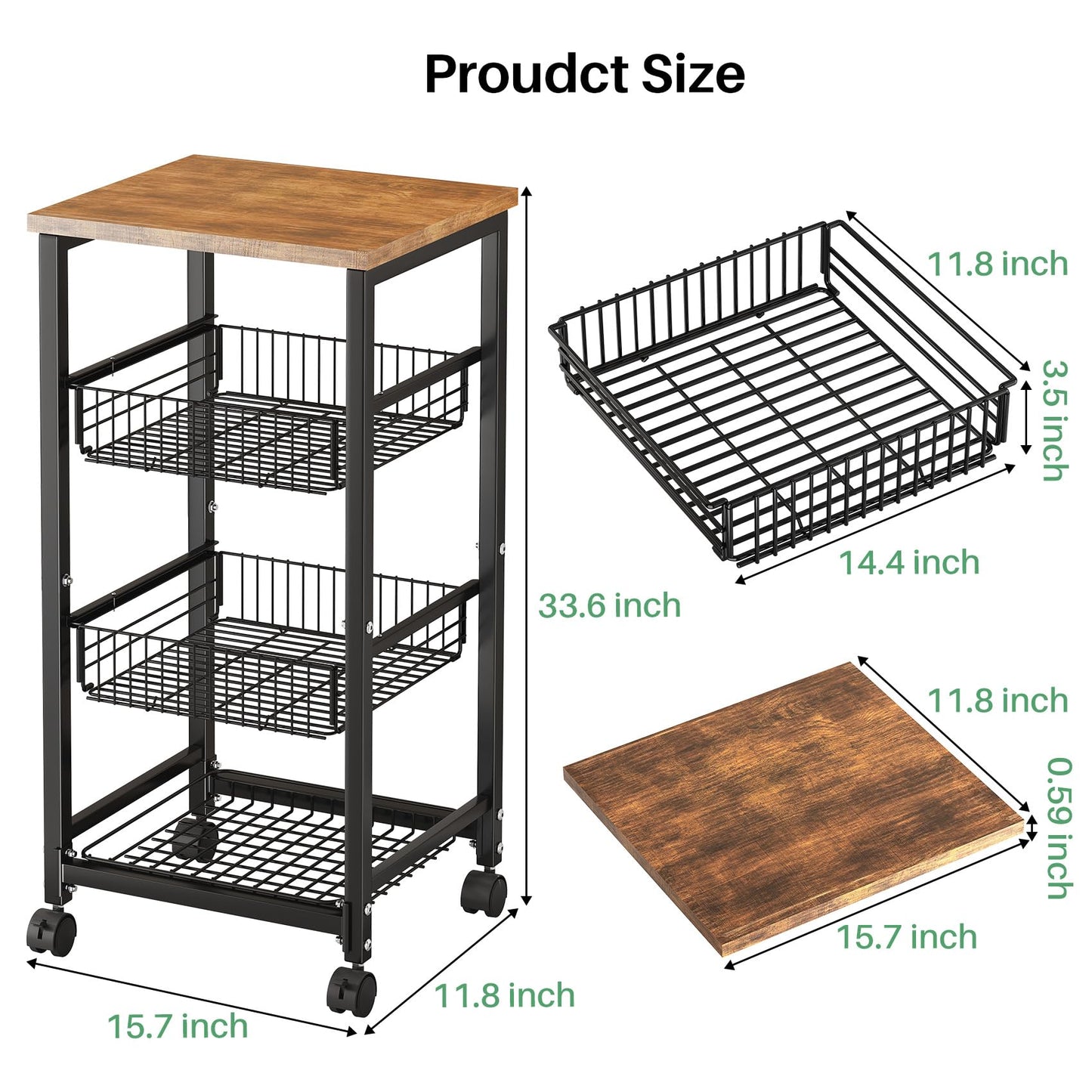 SNTD Fruit Basket Stand for Kitchen with Pull Out Vegetable Baskets, Black