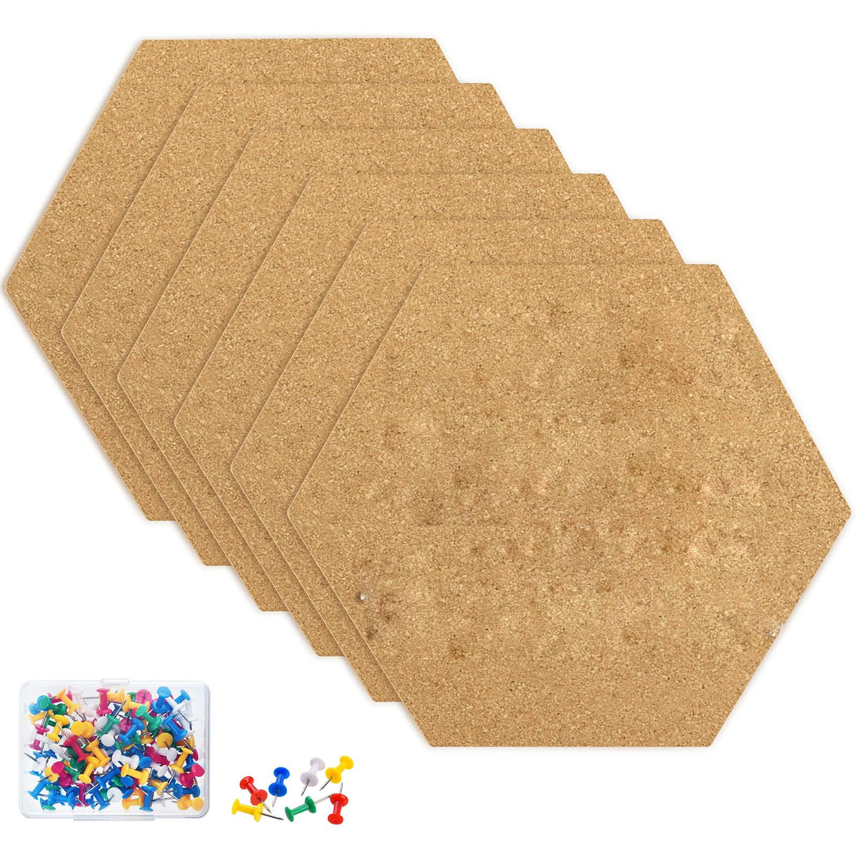 TUPARKA 6 Pack Cork Board Hexagon Bulletin Boards Cork Tiles 8.2"x7" - 1/4" Self-Adhesive