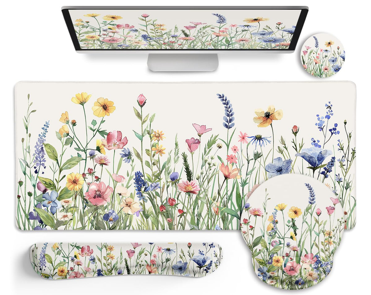 LIMKRIAN Flower Mouse Pad Set Floral Large Desk Matt for Desktop
