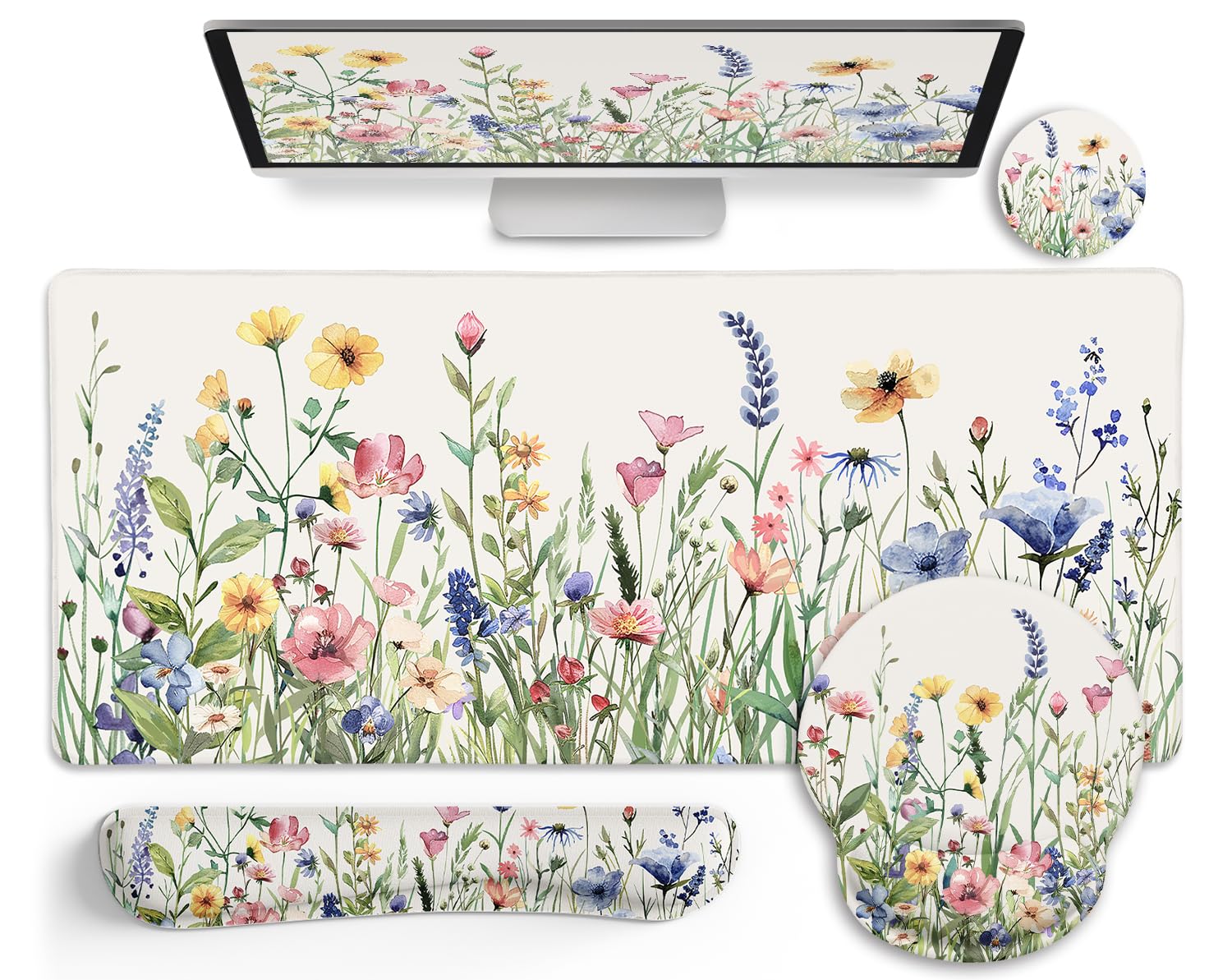 LIMKRIAN Flower Mouse Pad Set Floral Large Desk Matt for Desktop