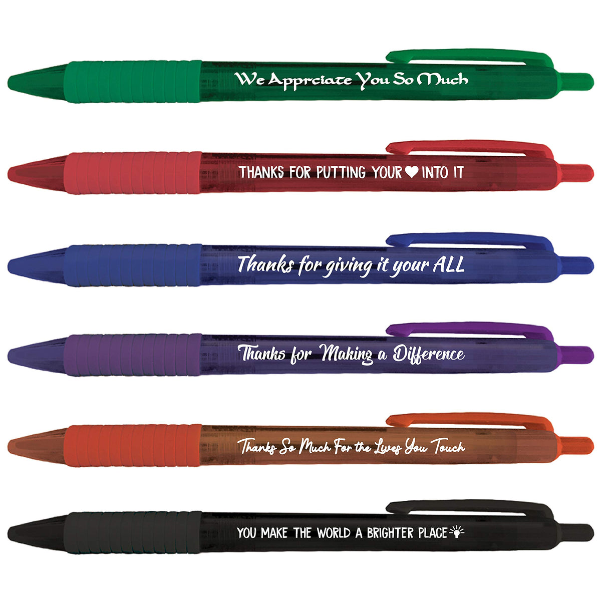 Greeting Pen Translucent 12 pen set with Volunteer Appreciation Quotes, 6 Designs 46009