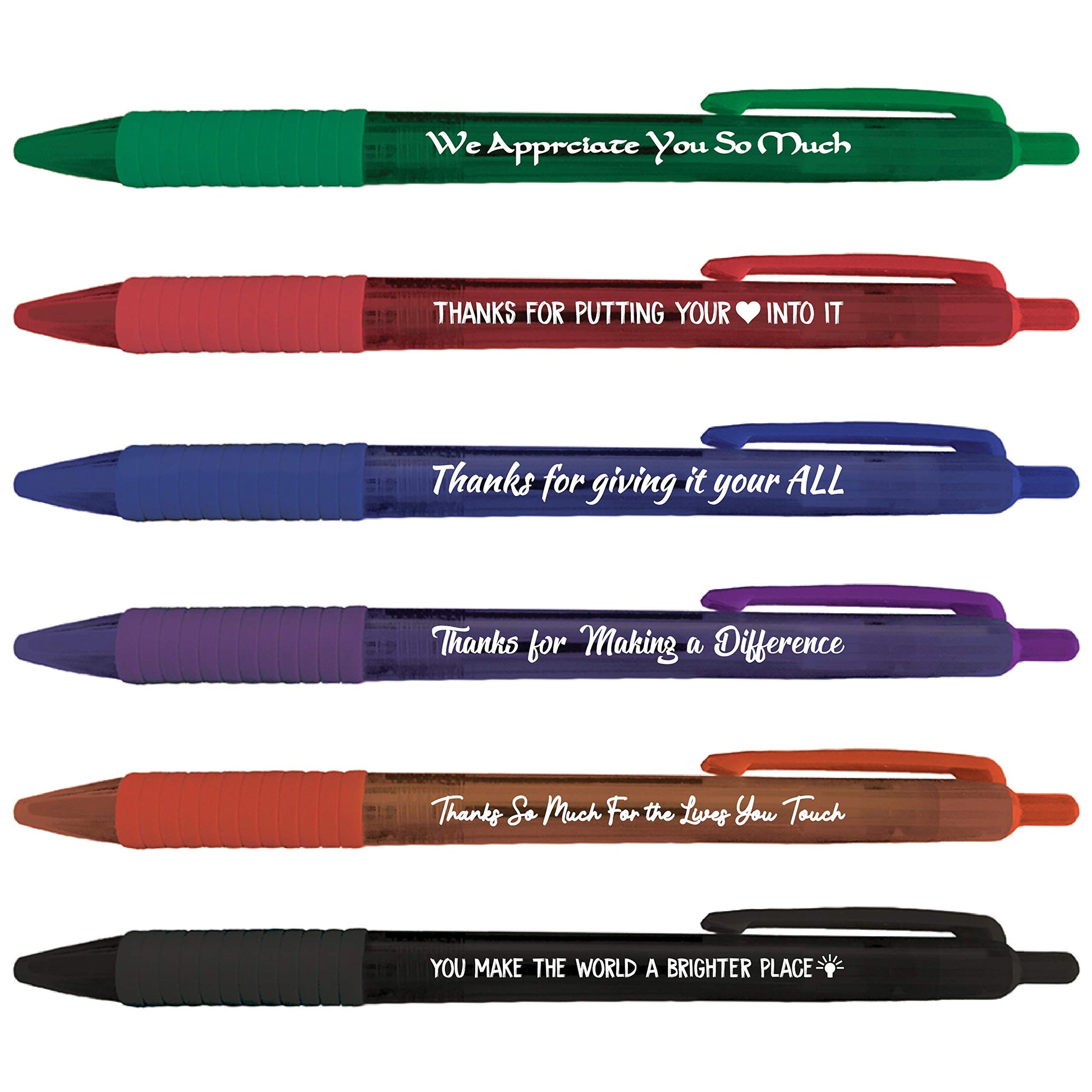 Greeting Pen Translucent 12 pen set with Volunteer Appreciation Quotes, 6 Designs 46009