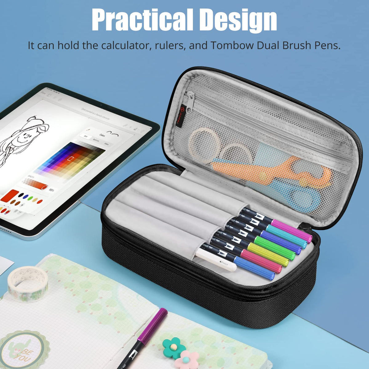 FINPAC Pencil Case, Large Capacity Pencil Box Pen Pouch
