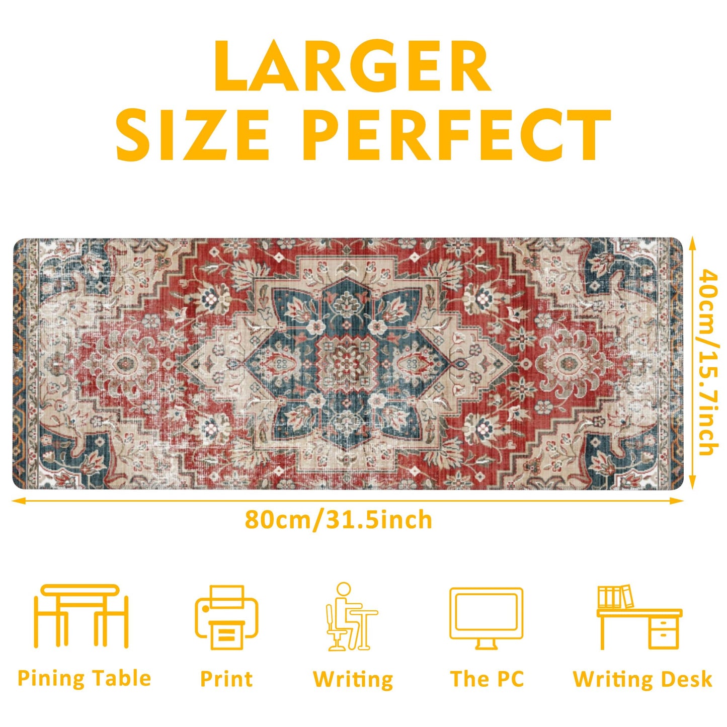 Uiaoiais Desk Pad,Persian Style Textile Rug Texture Gaming Mouse Pad,31.5"X15.7" Extended Gaming
