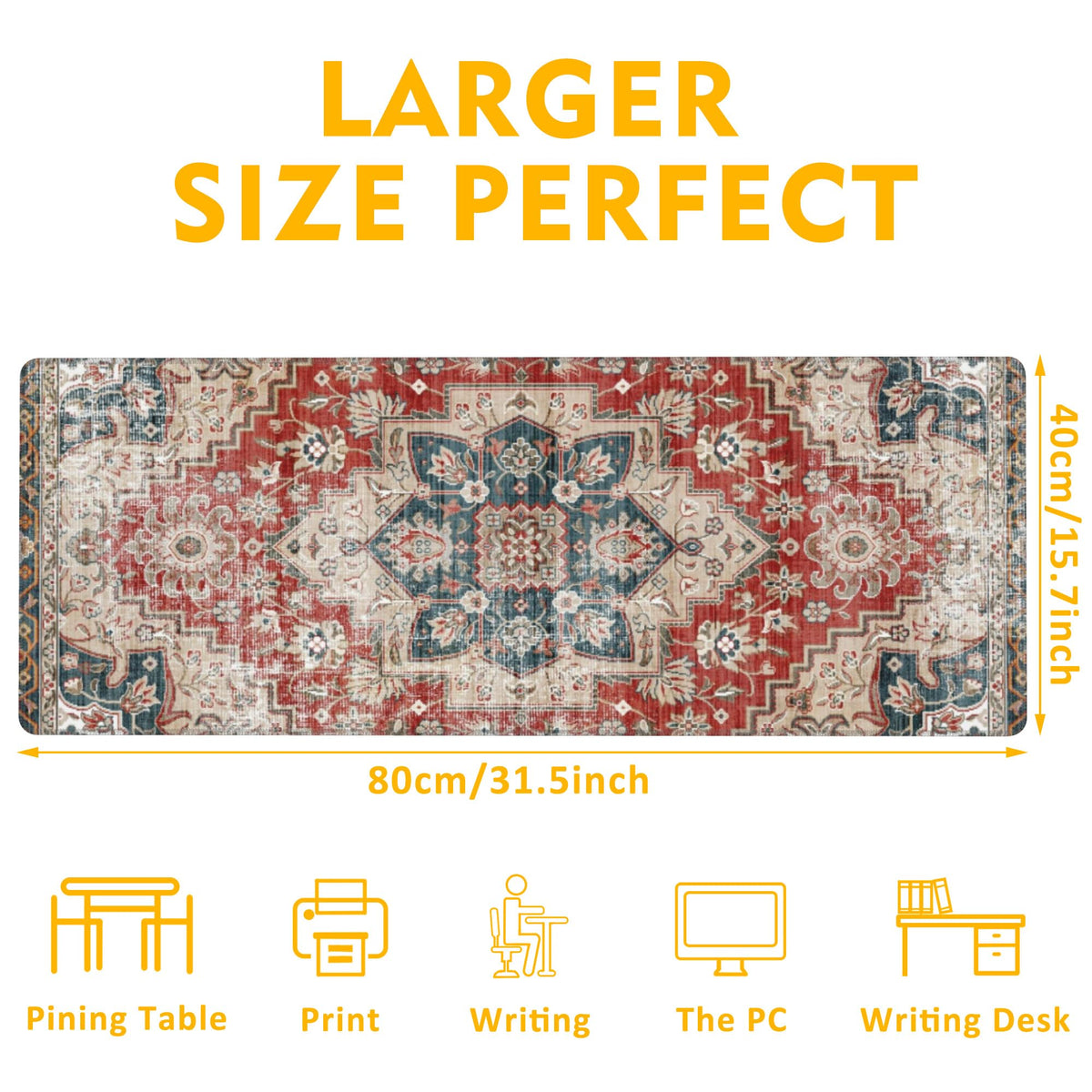 Uiaoiais Desk Pad,Persian Style Textile Rug Texture Gaming Mouse Pad,31.5"X15.7" Extended Gaming