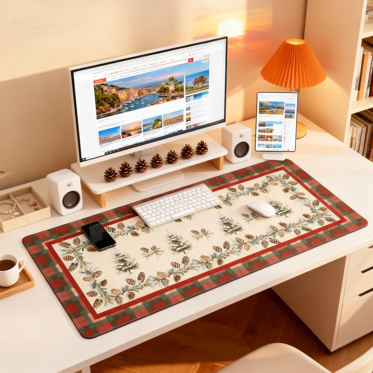 Christmas Tree Plaid XXL Desk Mat - Large Mouse Pad with Anti-Slip Base & Stitched Edges for Women
