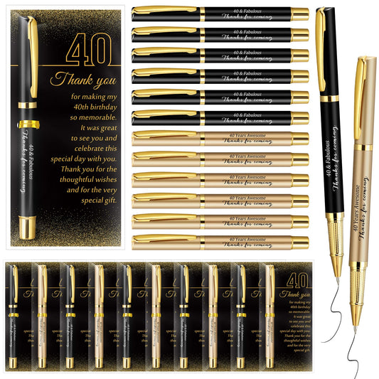 Feifeiya 30 Set 40th Birthday Favors with Black Gold Pens Cards