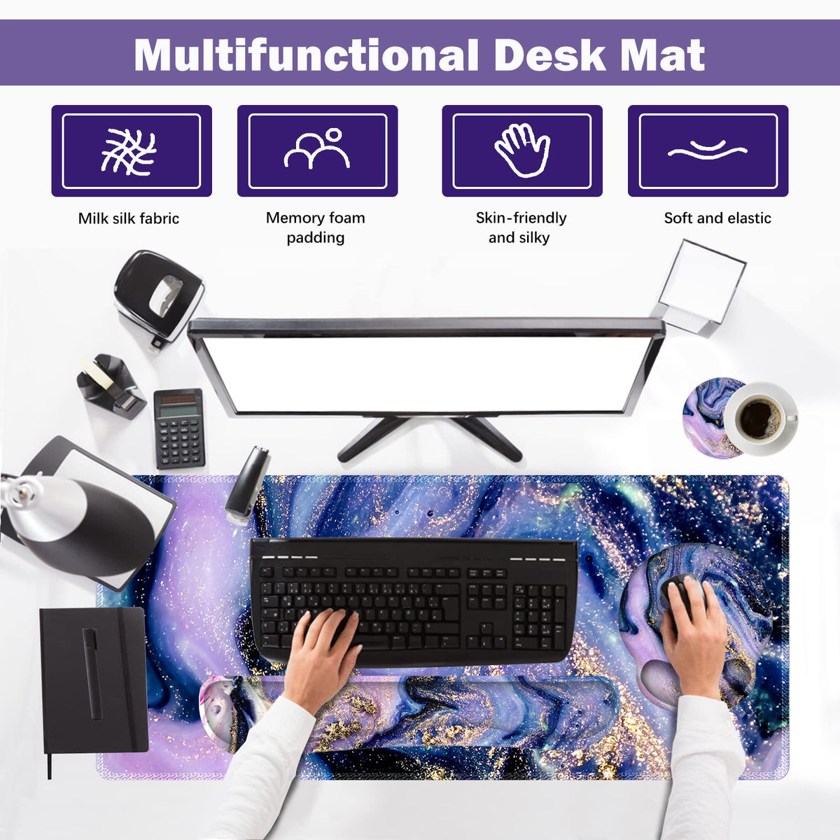 ARTSO Large Mouse Pad Ergonomic Keyboard Wrist Rest Support Combo, Memory Foam Gel Wrist Pad