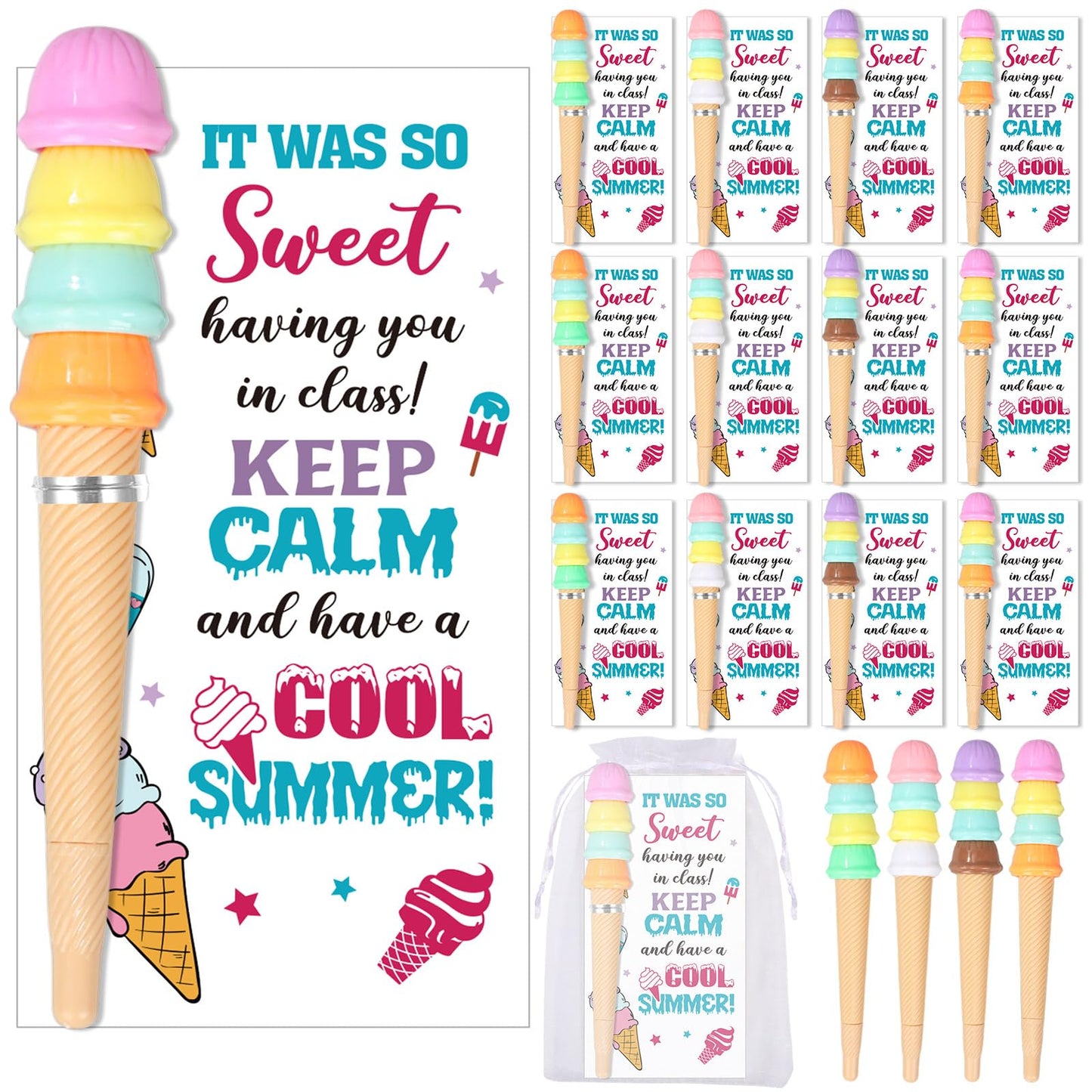 Marspark 30 Sets End of Year Student Gifts Bulk Summer Graduation Gifts Ice Cream Shaped Pens and