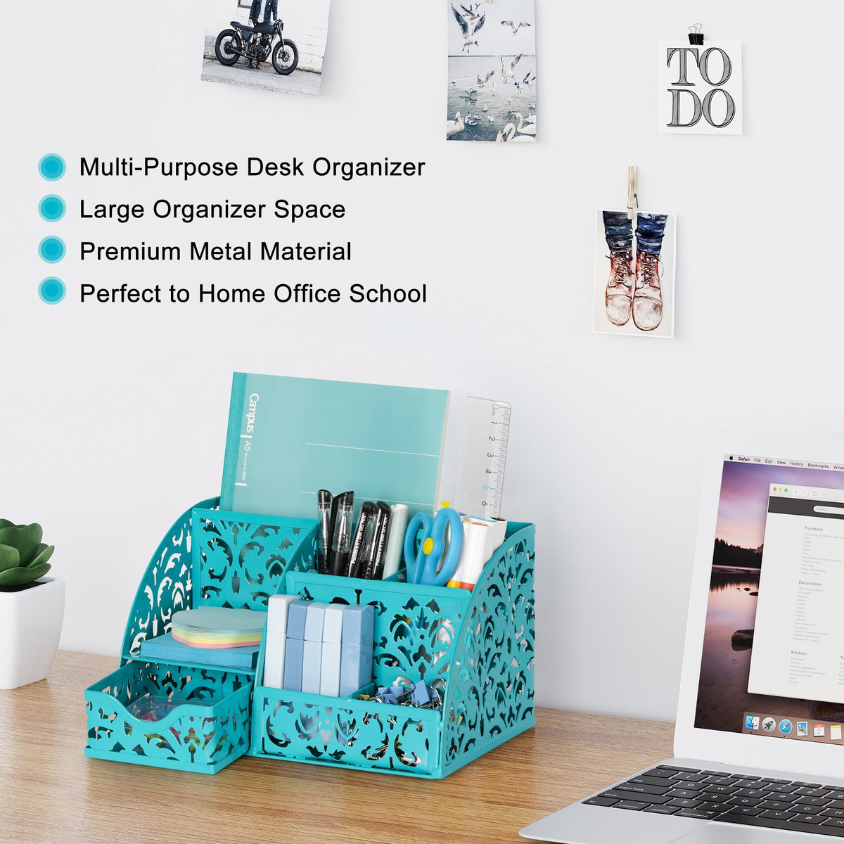 EasyPAG Desk Organizer and Pen Holder for Desk, Mesh Office Supplies Storage Caddy with Drawer for