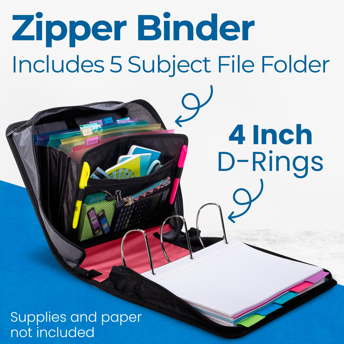 Case-it Zipper Binder | 4-Inch D-Rings | 800-Sheet | D-186 Fire Engine Red
