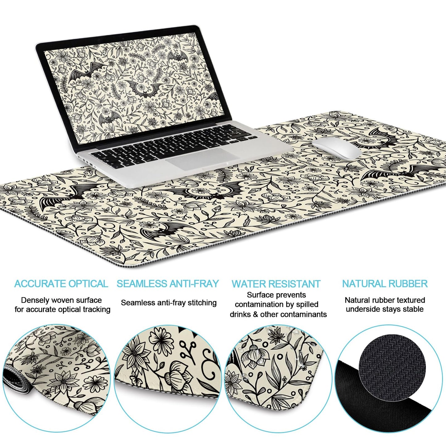 LIMKRIAN Goth Bat Ergonomic Mouse Pad Set, Large Desk Mat for Desktop