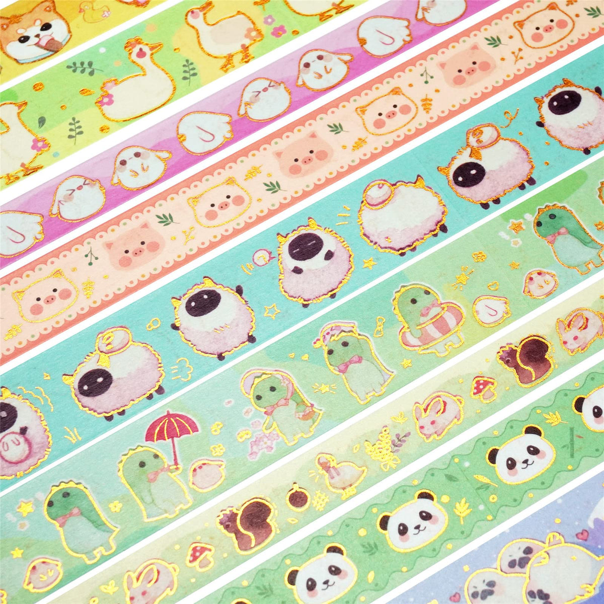 YUBX Cute Pets Washi Tape Set 13 Rolls Wide Gold Embellishment Decorative Masking Tapes for Arts