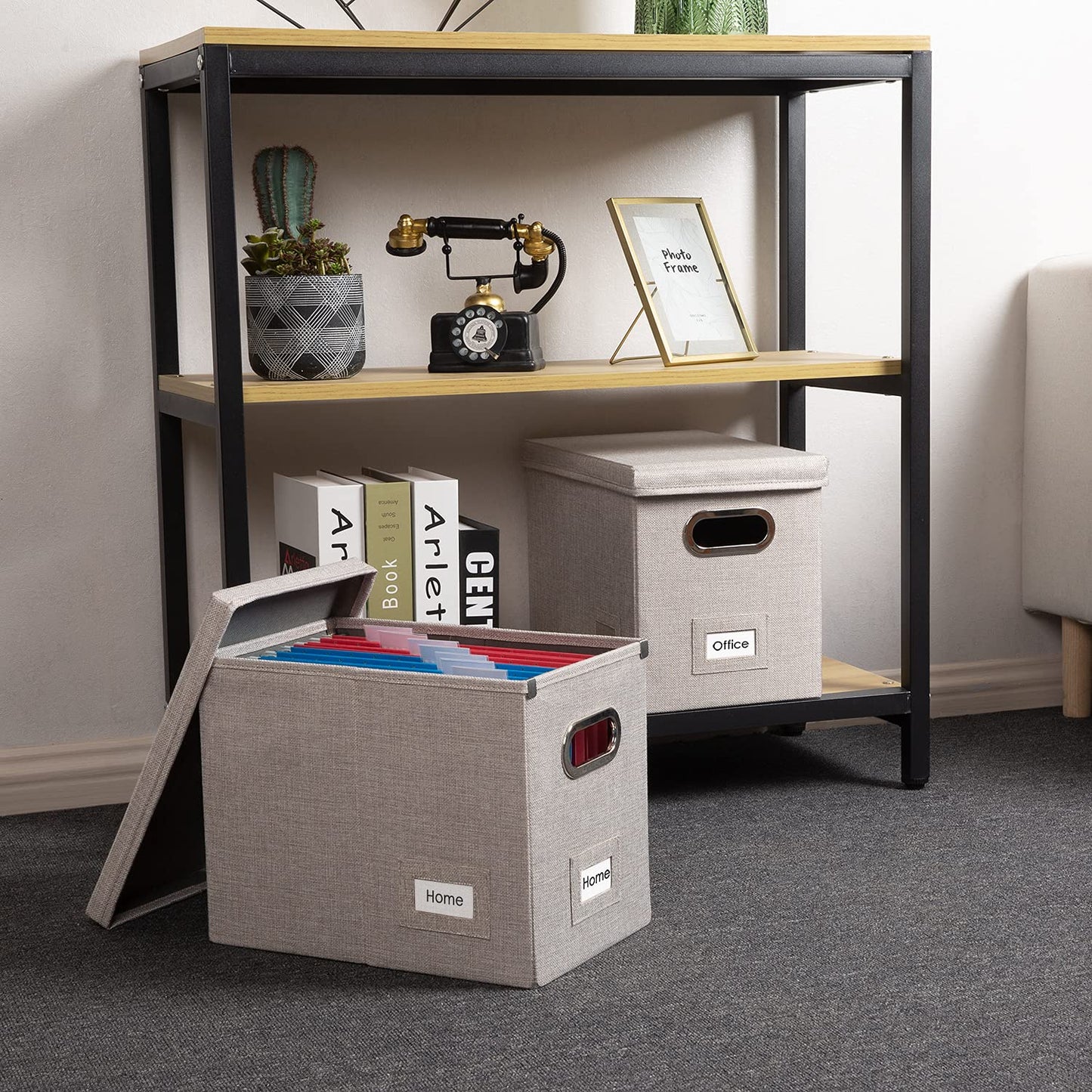 PRANDOM File Organizer Box - Set of 1 Collapsible Decorative Linen Filing Storage Hanging File