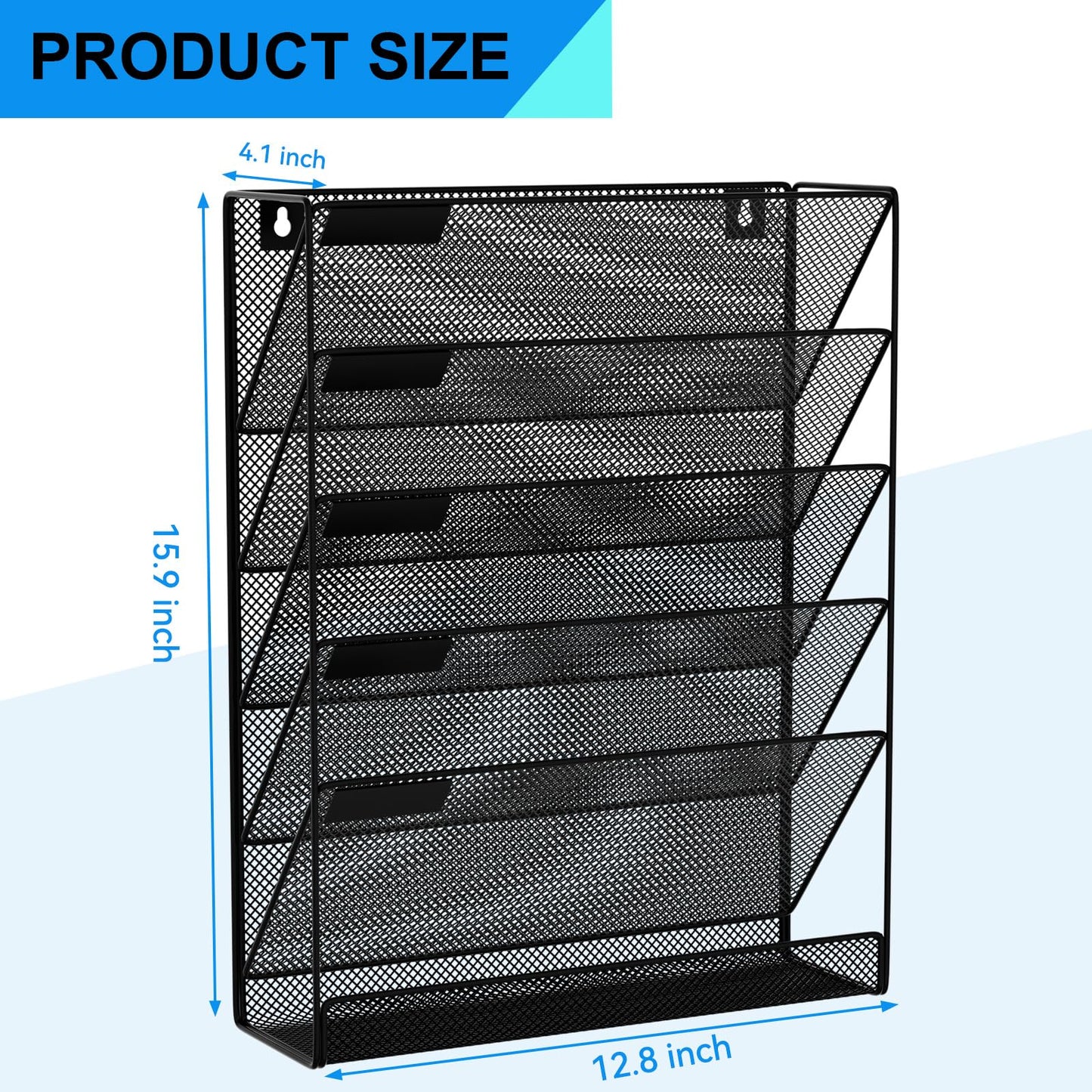 GDINDINFAN Wall File Organizer Holder Mesh Hanging Paper Document Holder,Vertical 6 Pocket Tier for