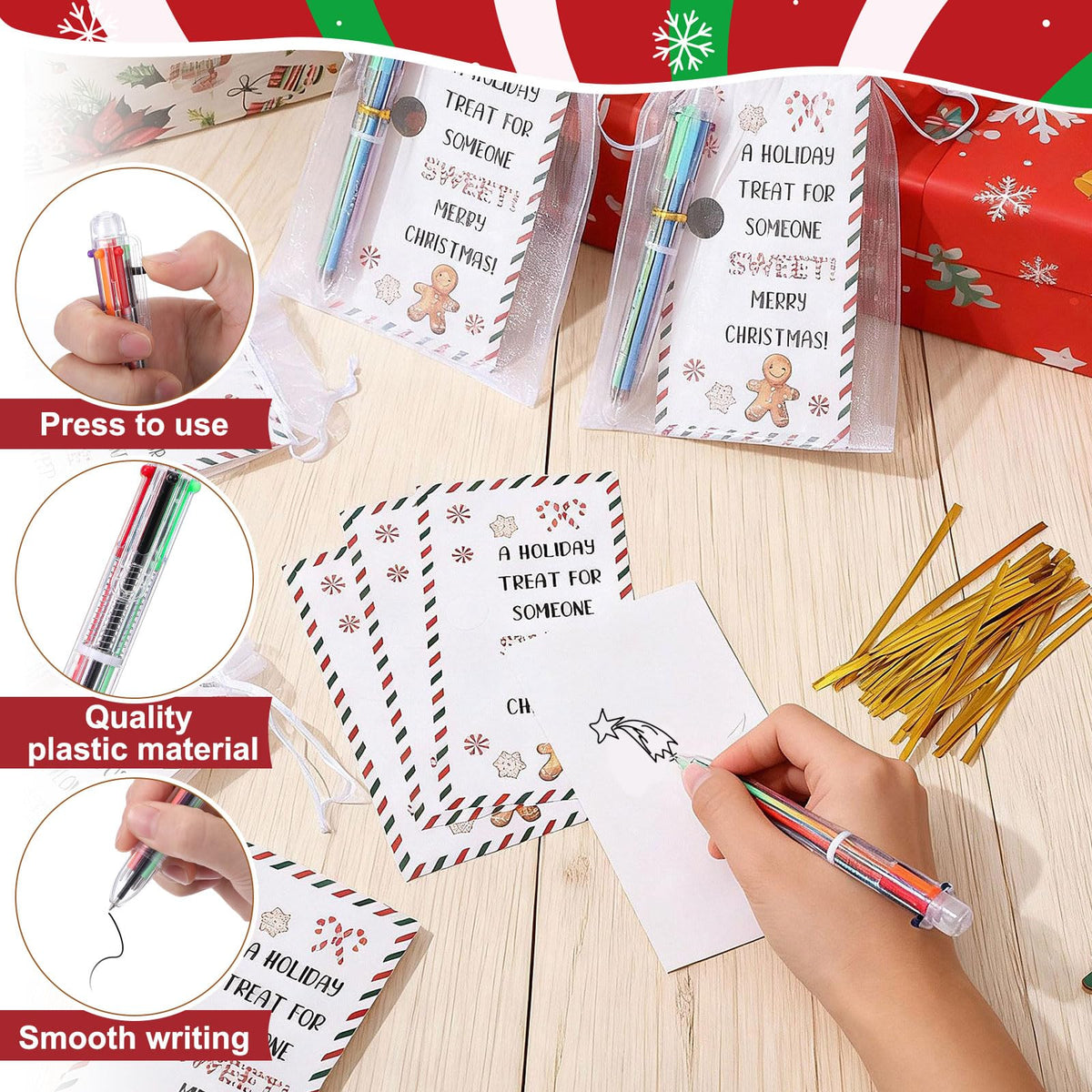 Marspark 30 Set Christmas Candy Cane Gifts Bulk Ballpoint Pens and Cards