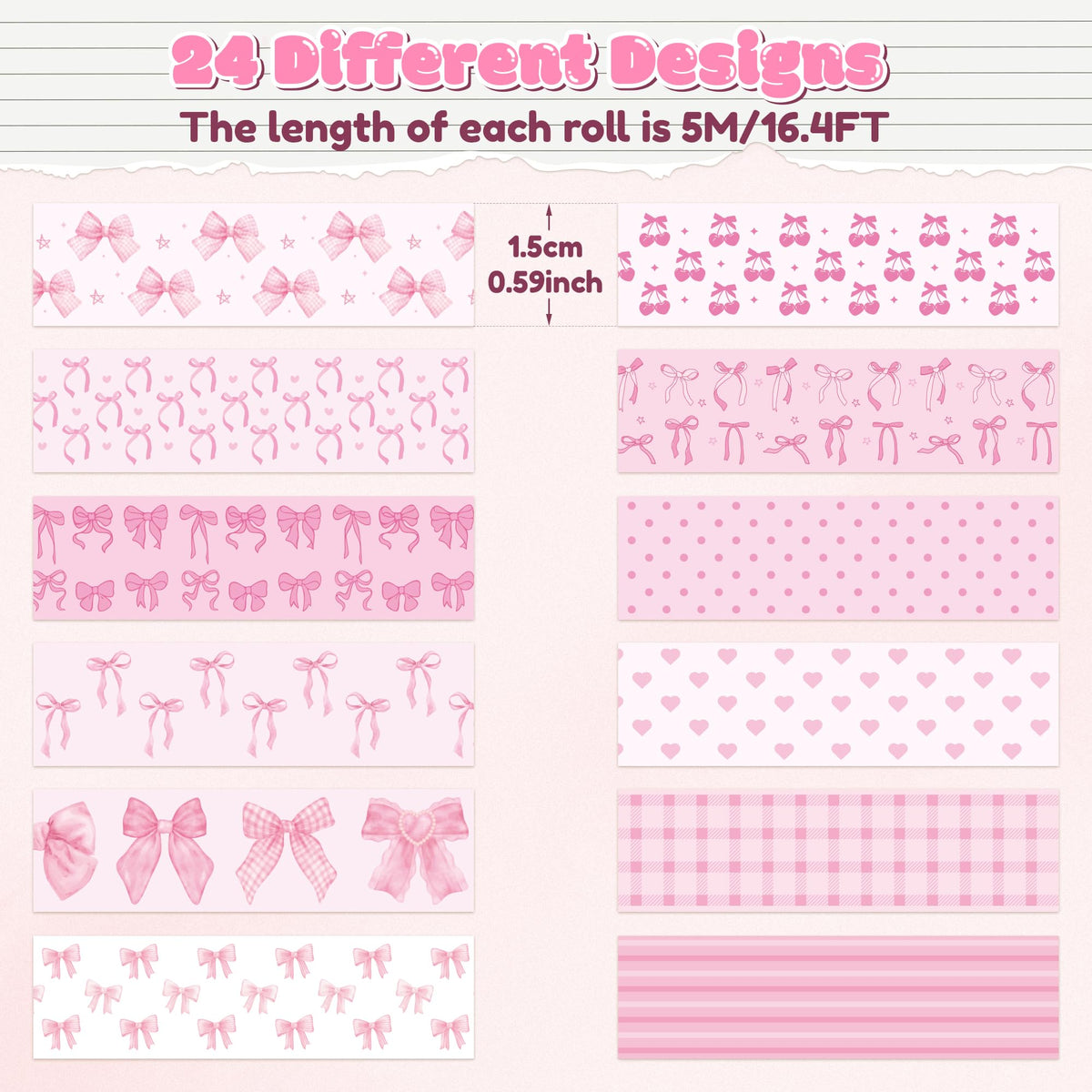 BkeeCten 12 Rolls Pink Coquette Washi Tape Strong Adhesion for Journals