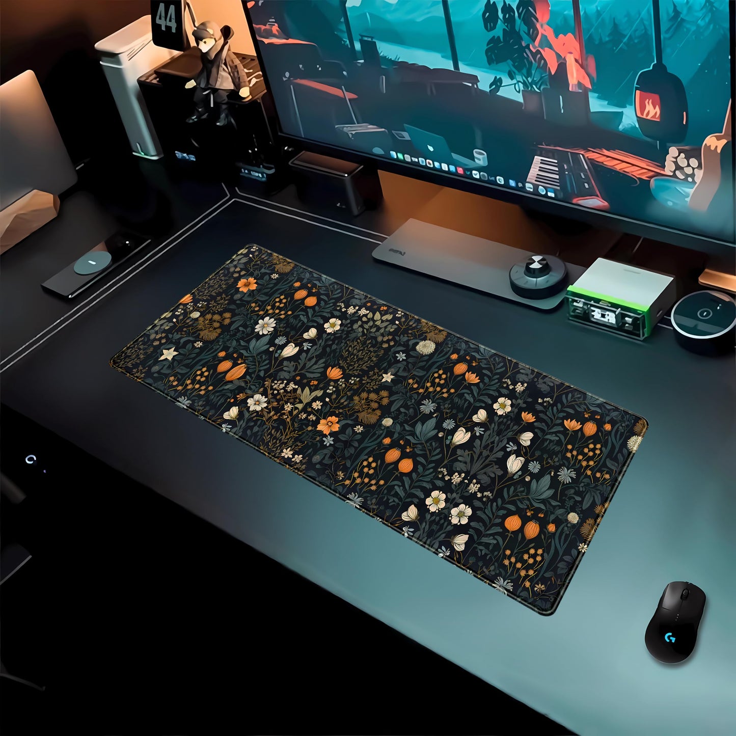 Retro Dark Floral Desk Mat Cute Plant Flowers Mouse Pad XL Large Desk Pad Aesthetic Sage Desk Matt