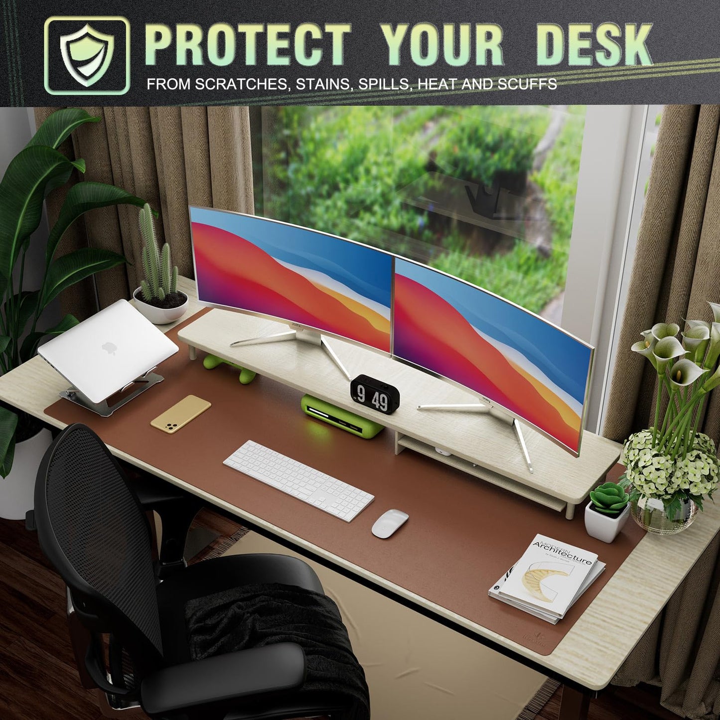 K KNODEL Extra Large Desk Mat, Leather Mouse Pad (47.2"x23.6", Brown)