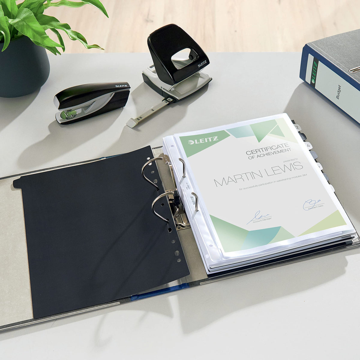 Leitz 2-Ring 3-Inch Premium A4 Sized European Black Marbled Binder, Blue (R80-BL)