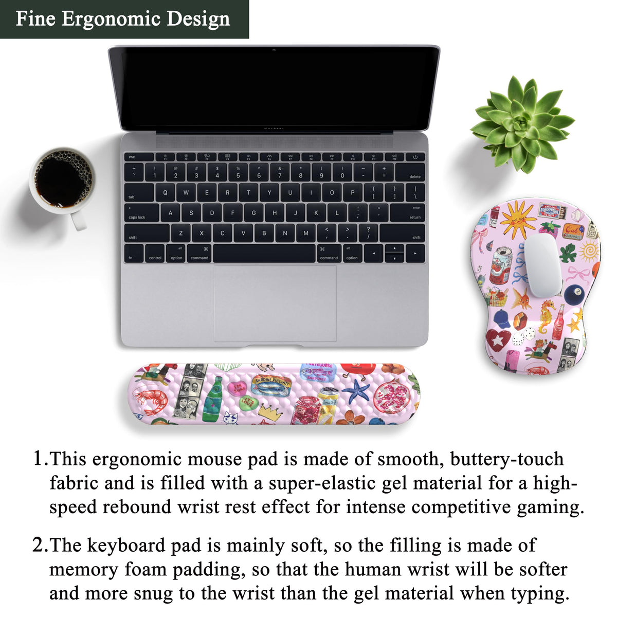 Cute Mousepad with Wrist Rest for Computer Keyboard Mouse Pad Ergonomic Pink Kawaii Mousepad, Best