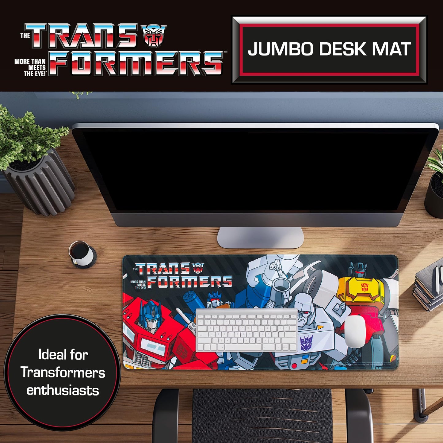 Blue Sky Studios Transformers Jumbo Desk Mat - Large Rubber Gaming and Work Desk Pad, 70 x 30