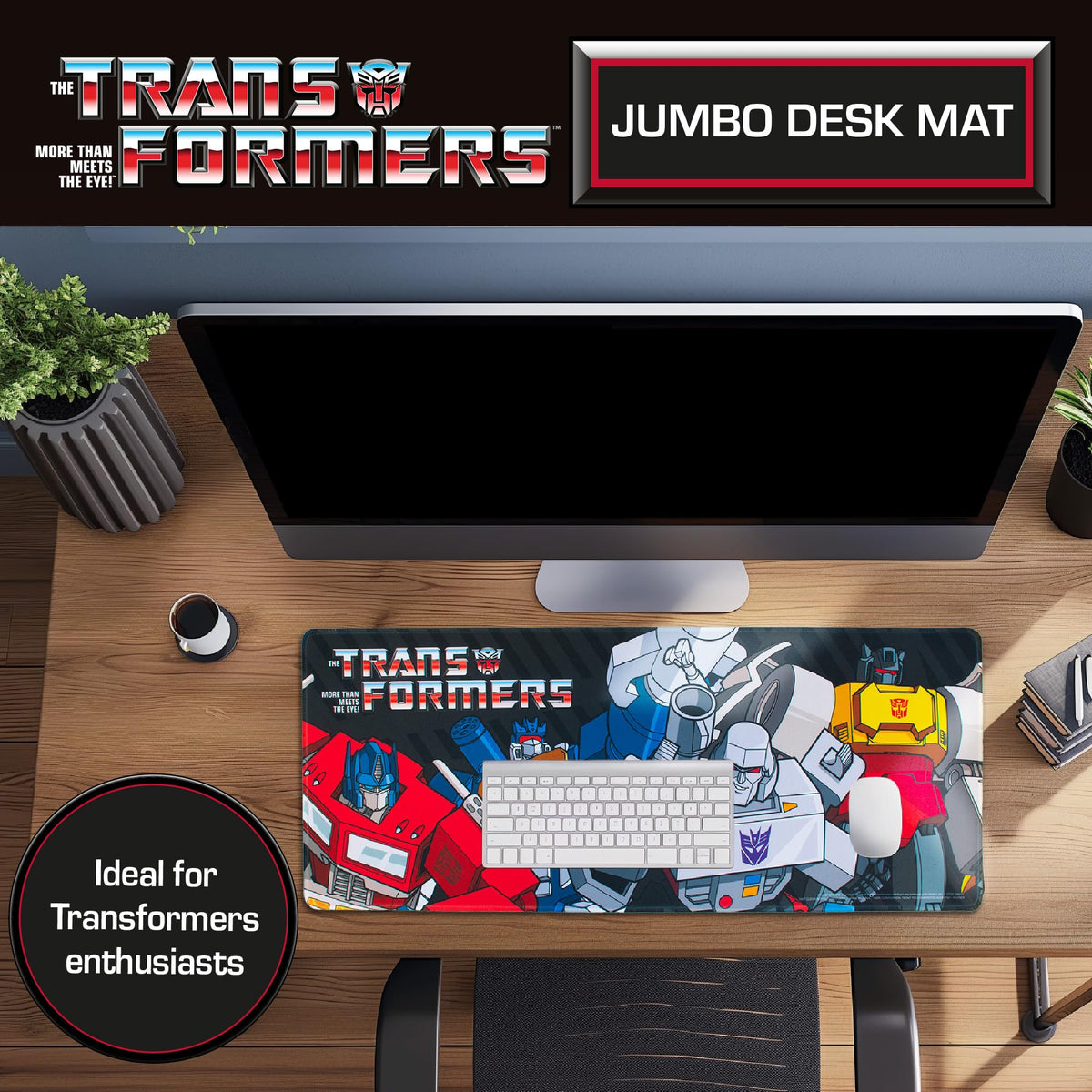 Blue Sky Studios Transformers Jumbo Desk Mat - Large Rubber Gaming and Work Desk Pad, 70 x 30