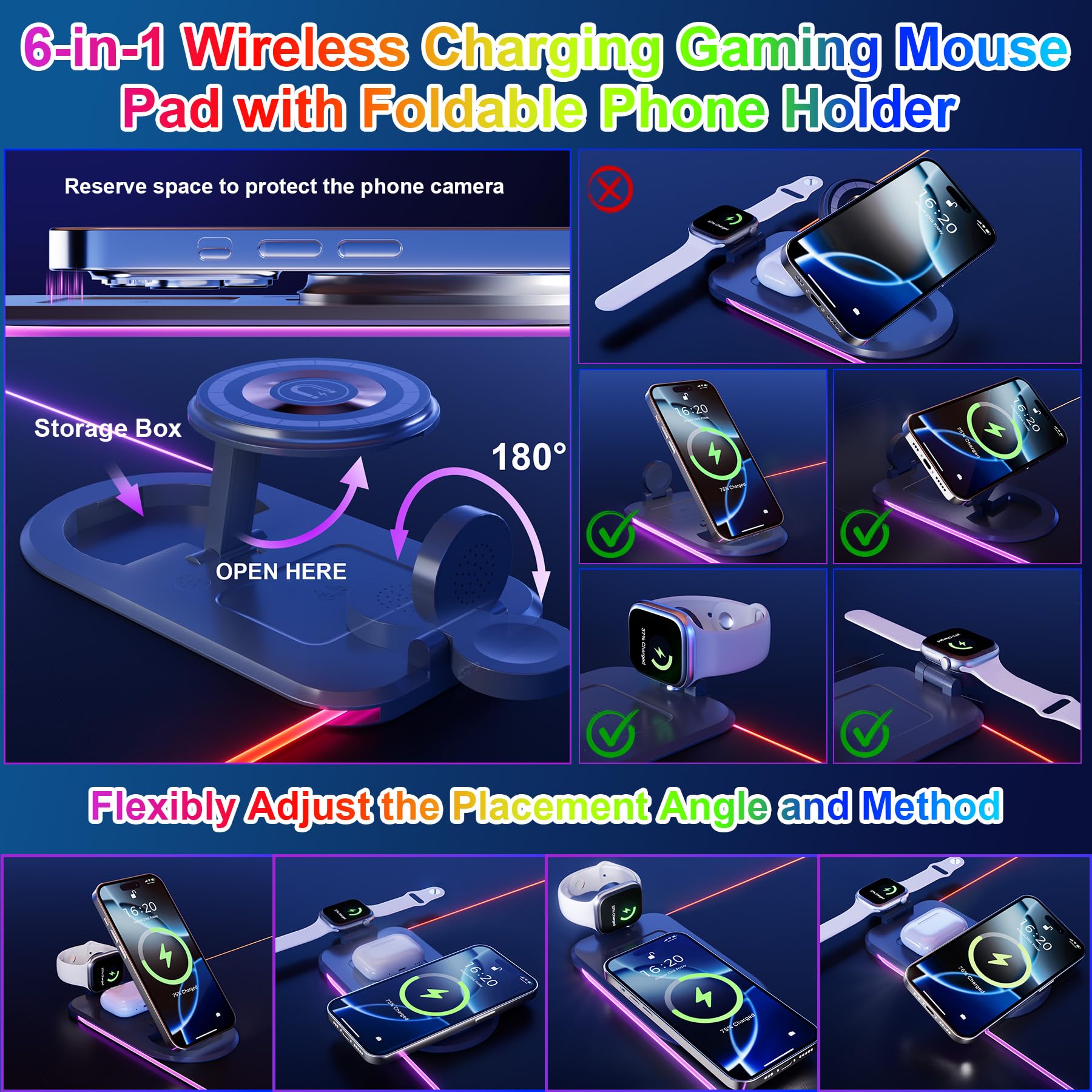 HAUTOCO Wireless Charging Mouse Pad, RGB Large Gaming Desk Mat
