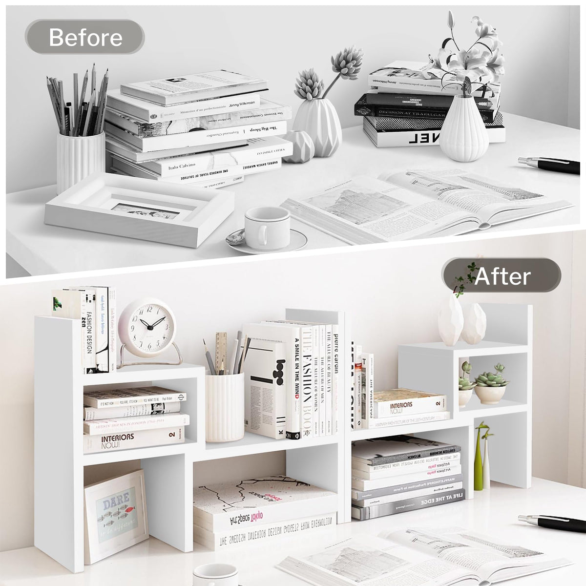 Jerry & Maggie - Desktop Organizer Office Storage Rack Adjustable Wood Display Shelf | Birthday