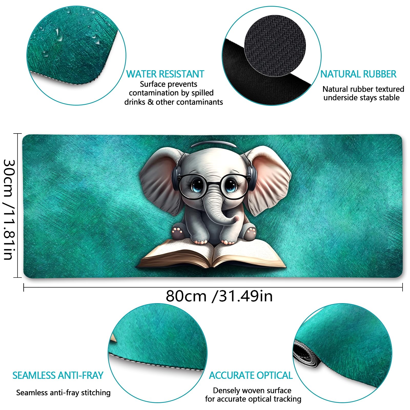 LIMKRIAN Desk Mat, Mouse Pad for Desk Office Decor, 31.5x11.8 in, Elephant