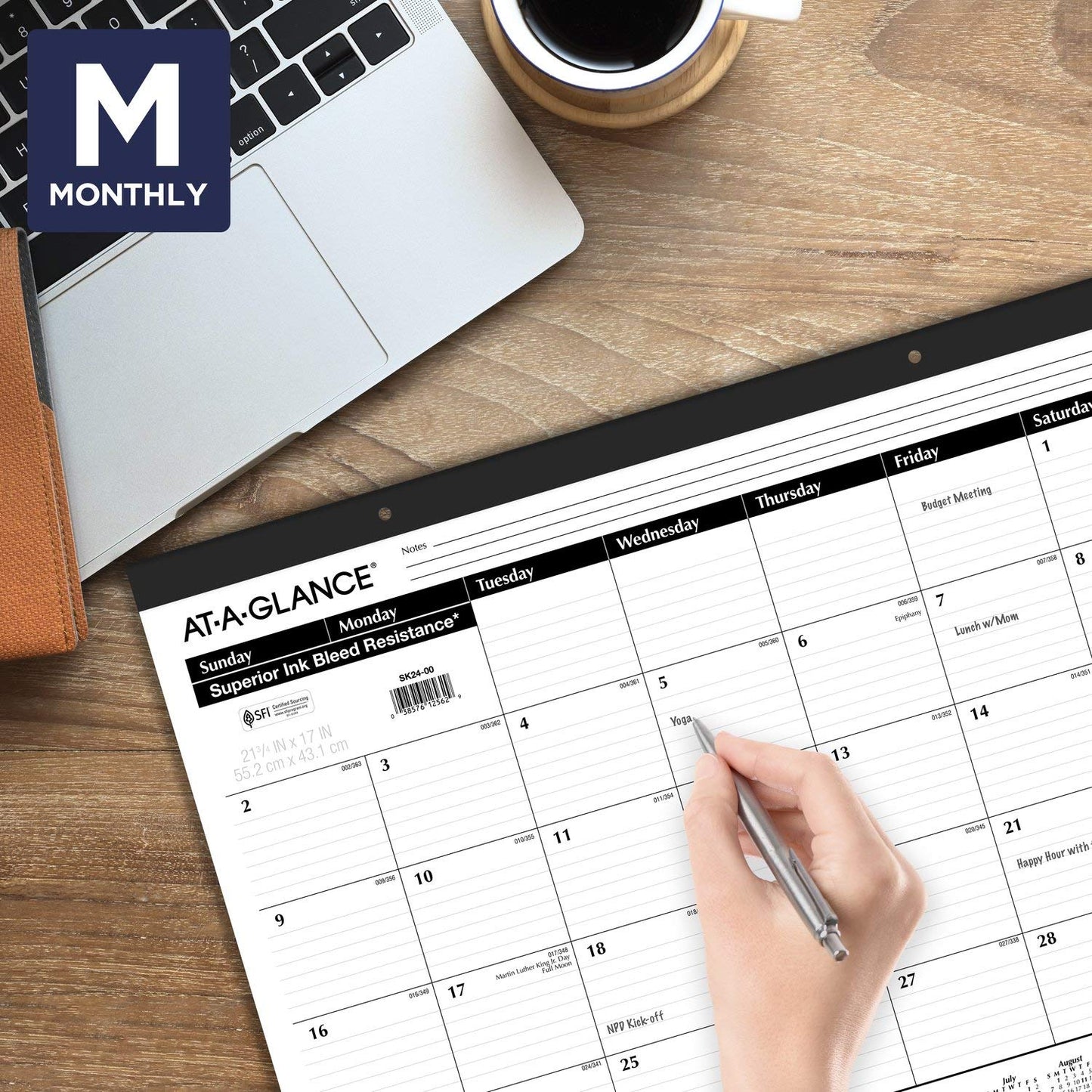 2022 Desk Calendars by AT-A-GLANCE, Monthly Desk Pads, 21-3/4" x 17", Standard, Ruled Blocks, 3