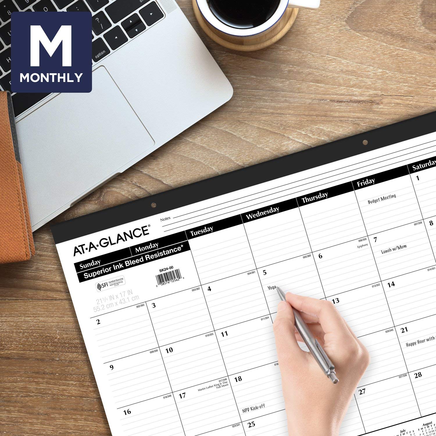 2022 Desk Calendars by AT-A-GLANCE, Monthly Desk Pads, 21-3/4" x 17", Standard, Ruled Blocks, 3