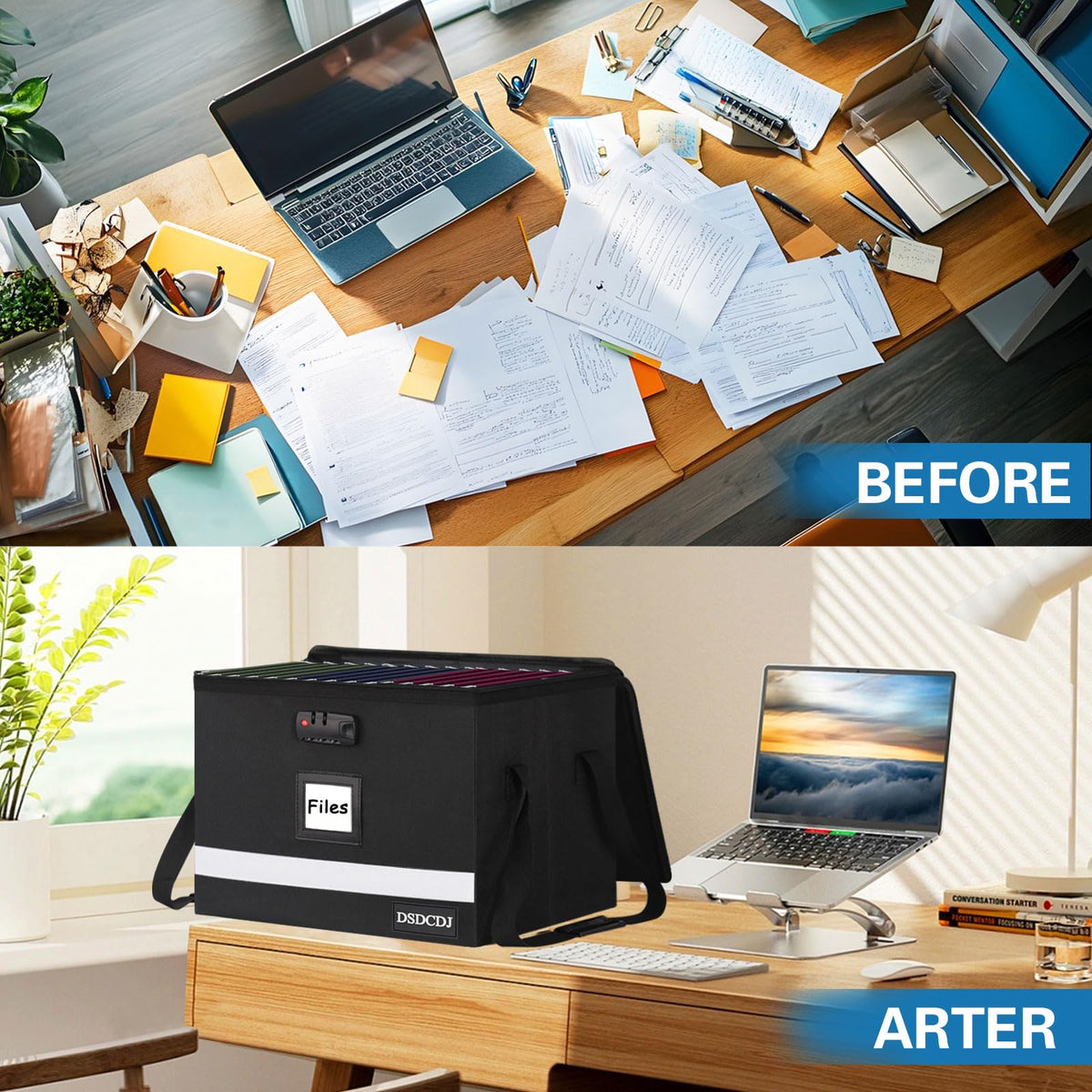 DSDCDJ File Box with Lock - Portable File Organizer Box with Handle, Sturdy Important Document