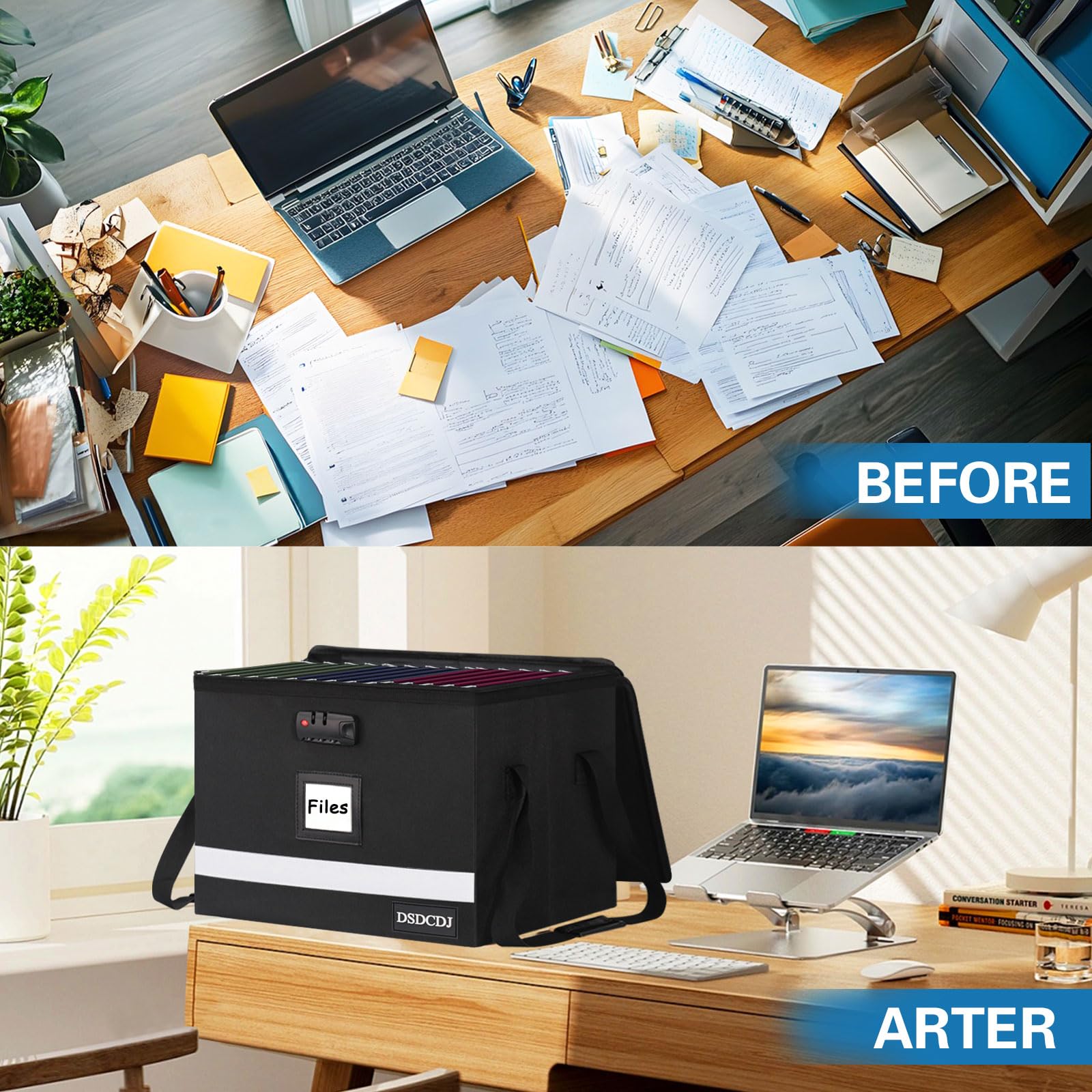 DSDCDJ File Box with Lock - Portable File Organizer Box with Handle, Sturdy Important Document