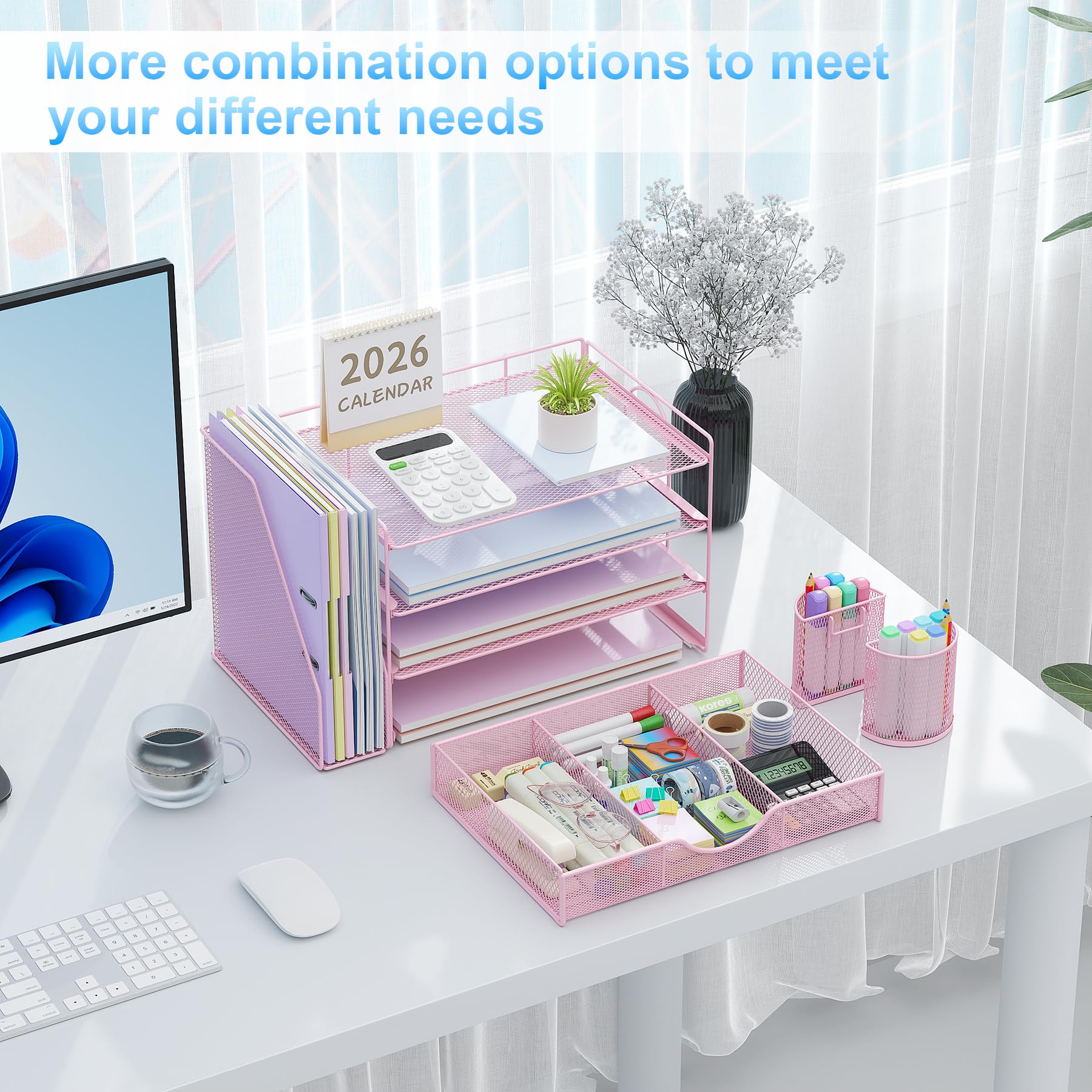 gianotter Desk Organizers and Accessories with File Holder, 4-Tier Desk Accessories & Workspace