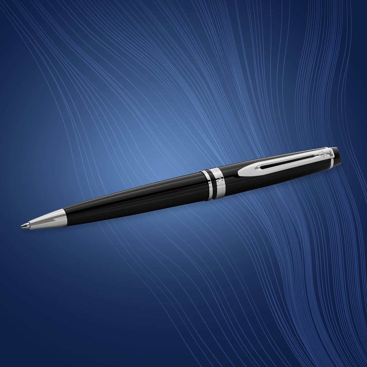 Waterman Expert Ballpoint Pen, Gloss Black with Chrome Trim, Medium Tip, Blue Ink, Luxury Pen in