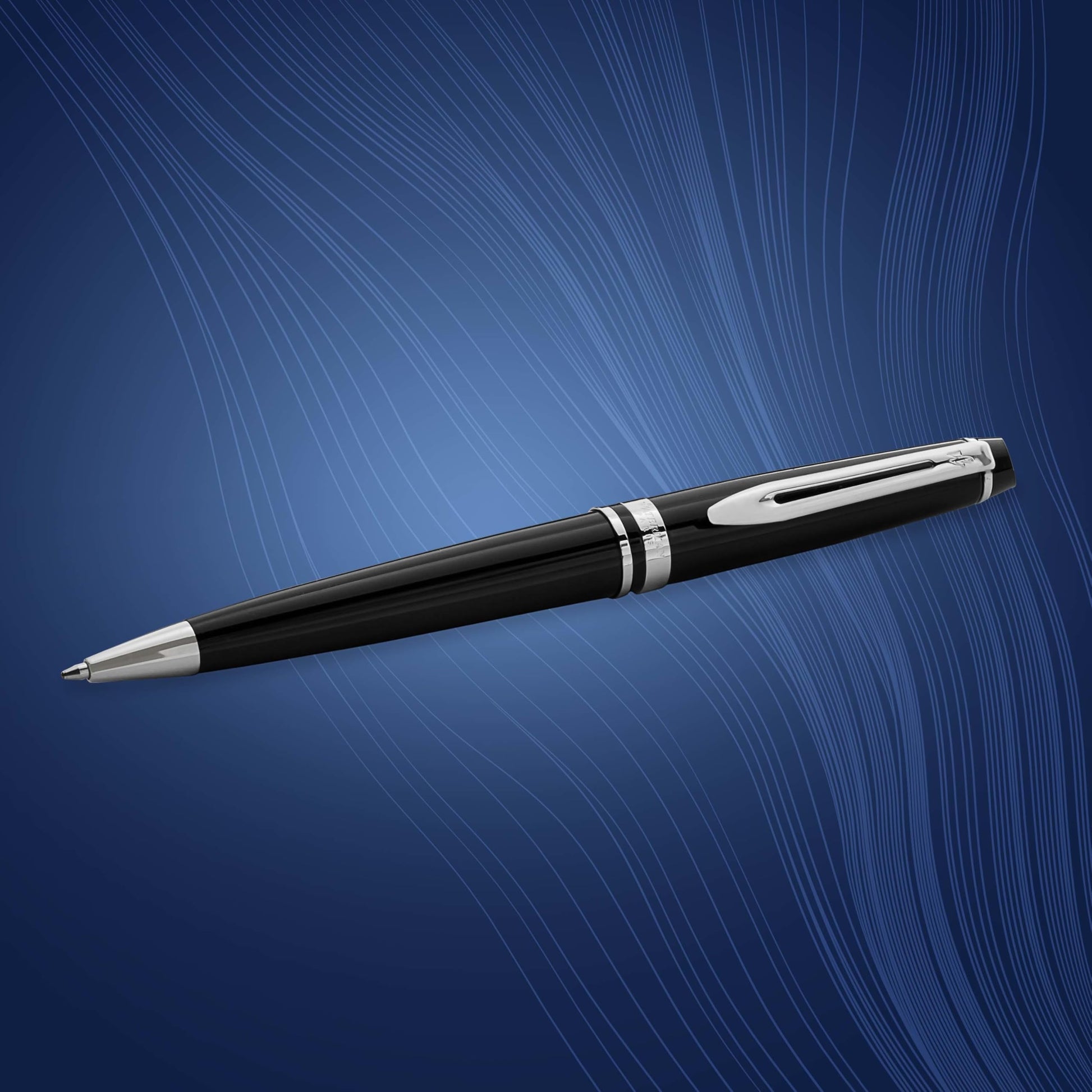 Waterman Expert Ballpoint Pen, Gloss Black with Chrome Trim, Medium Tip, Blue Ink, Luxury Pen in