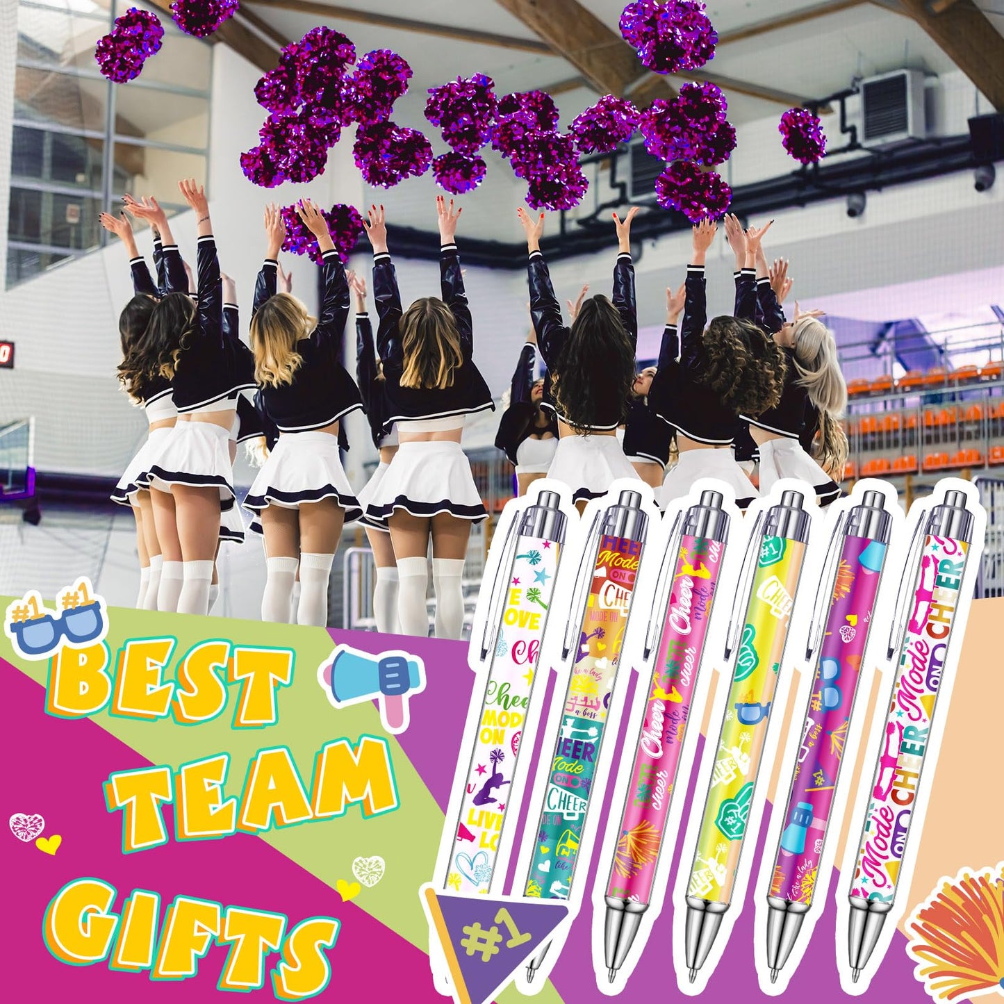 Weekgrat 48 Pcs Cheerleader Ballpoint Pens Cheerleader Gifts Black Ink Retractable Ballpoint Pens