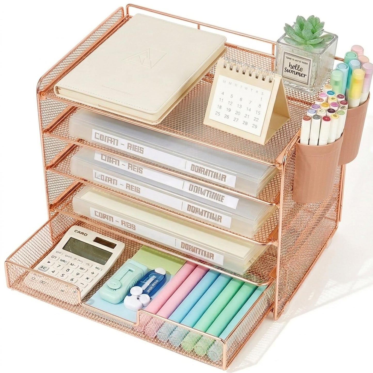 LEKETREE Desk Organizer and Accessories, 5-Tier Paper Letter Tray Organizer with Drawer & 2 Pen
