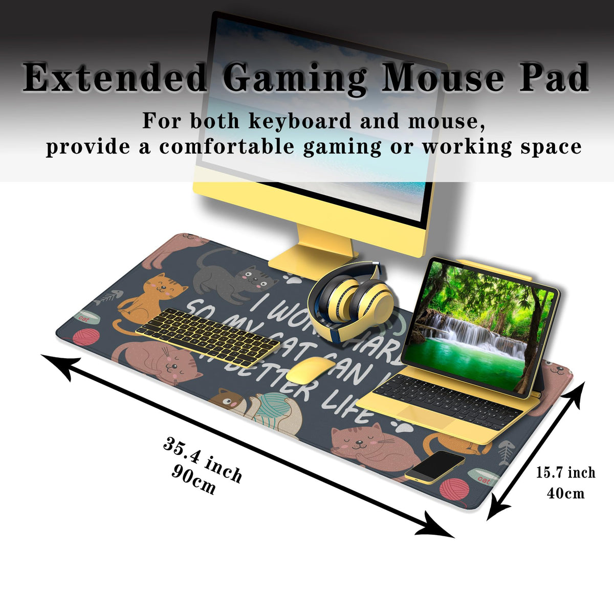 Samgula Full Size Mouse Pad Funny Cat Cute Gaming Mouse Pad Extra Large Mouse Pads Computer Mat