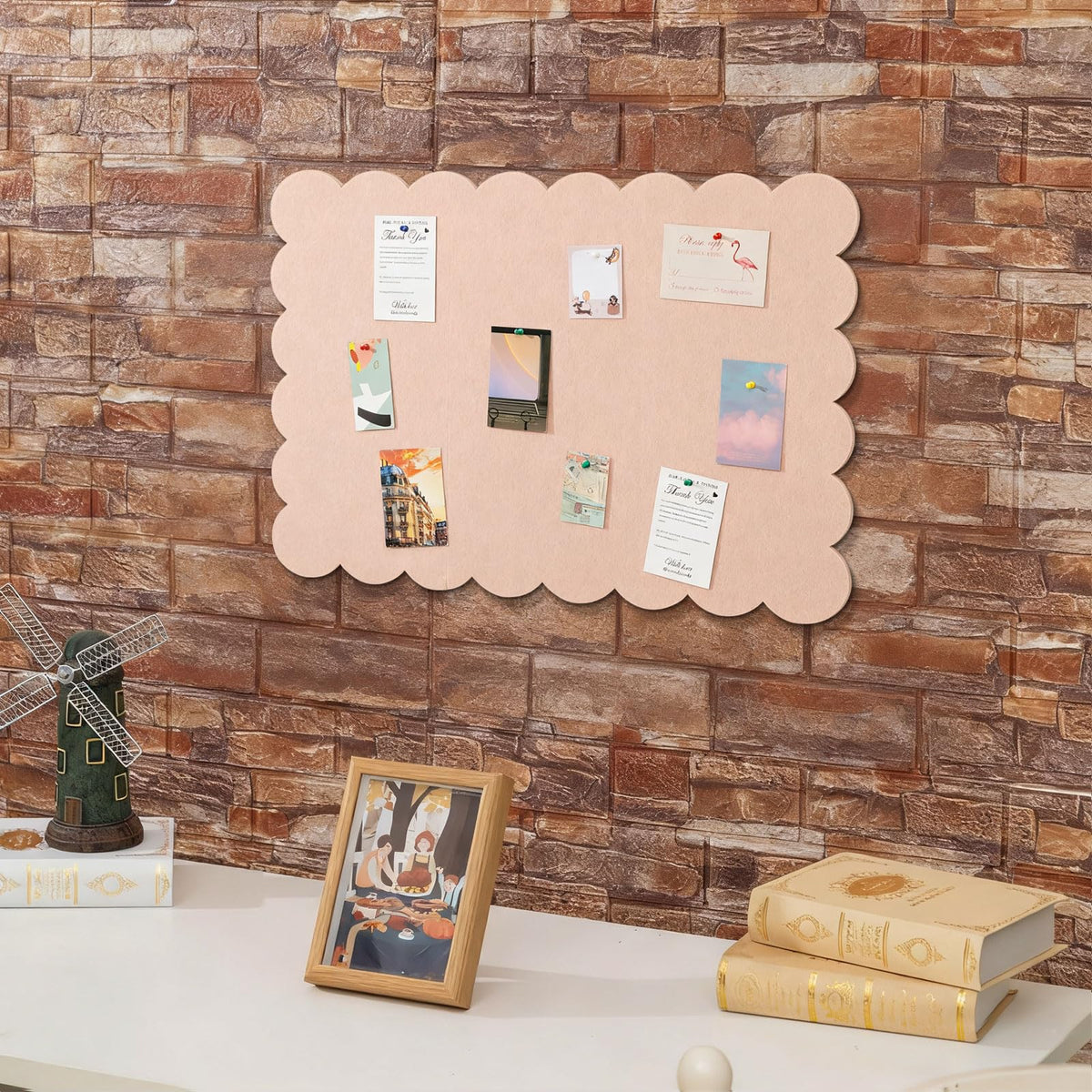 Mooliwe Scalloped Felt Bulletin Cork Board Foldable Flesh Pink 24 * 18 Inch