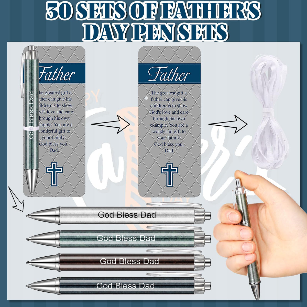 Sayglossy 60 Pcs Christian Father's Day Gift Bulk Include 30 God Bless Dad Ballpoint Pens,30