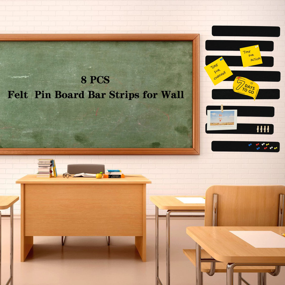 YOUDEFUL 8Pcs Bulletin Board Strip, Felt Cork Board with 50 Pushpins