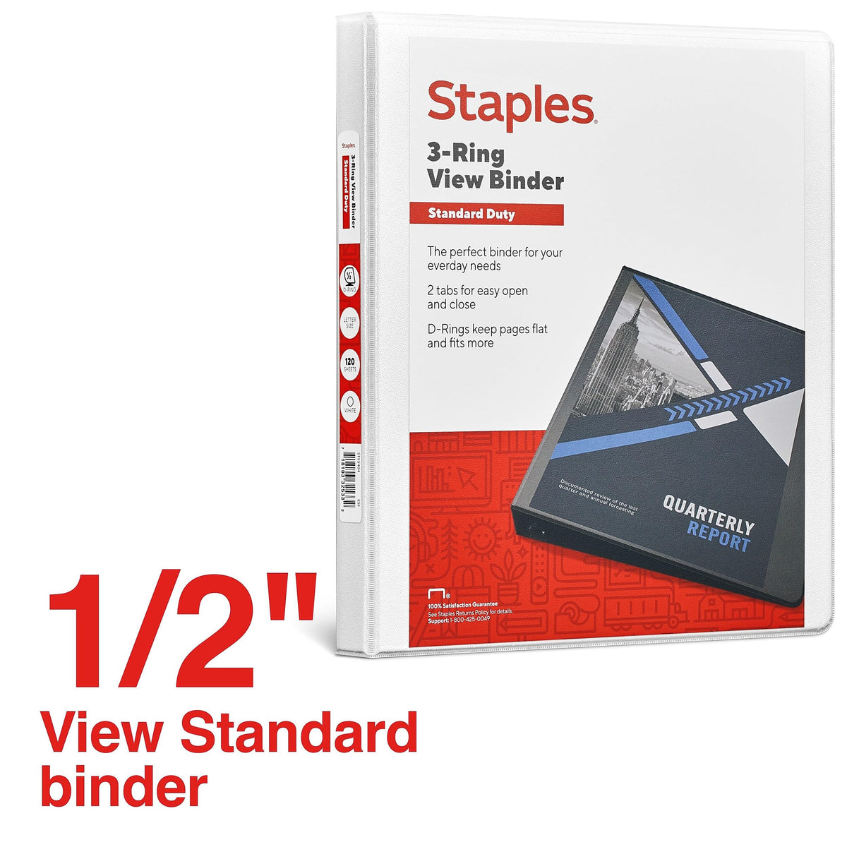 Staples 1/2" 3-Ring View Binder, D-Ring, White, 4/Pack