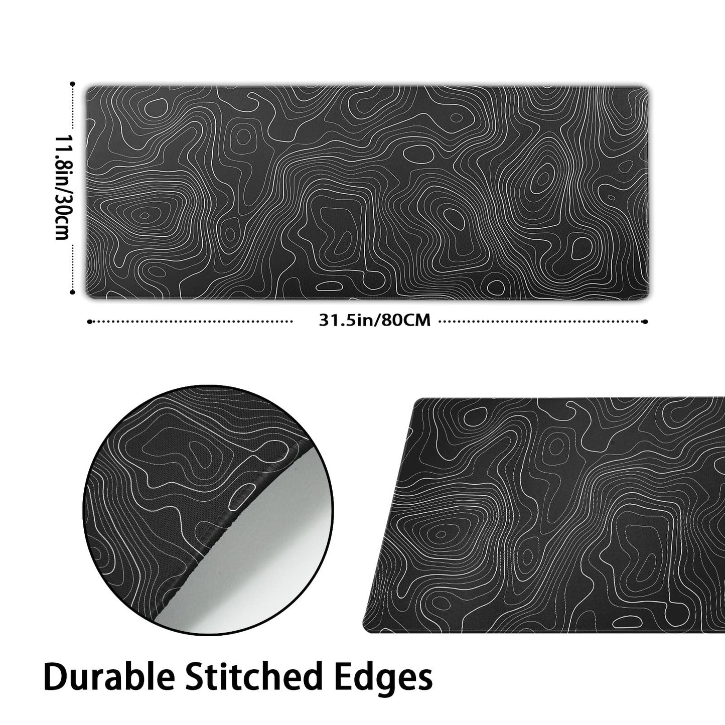 Topographic Map Large Mouse Pad XL Black Lines Contour Geographic Extended Large Desk Mat Big Desk