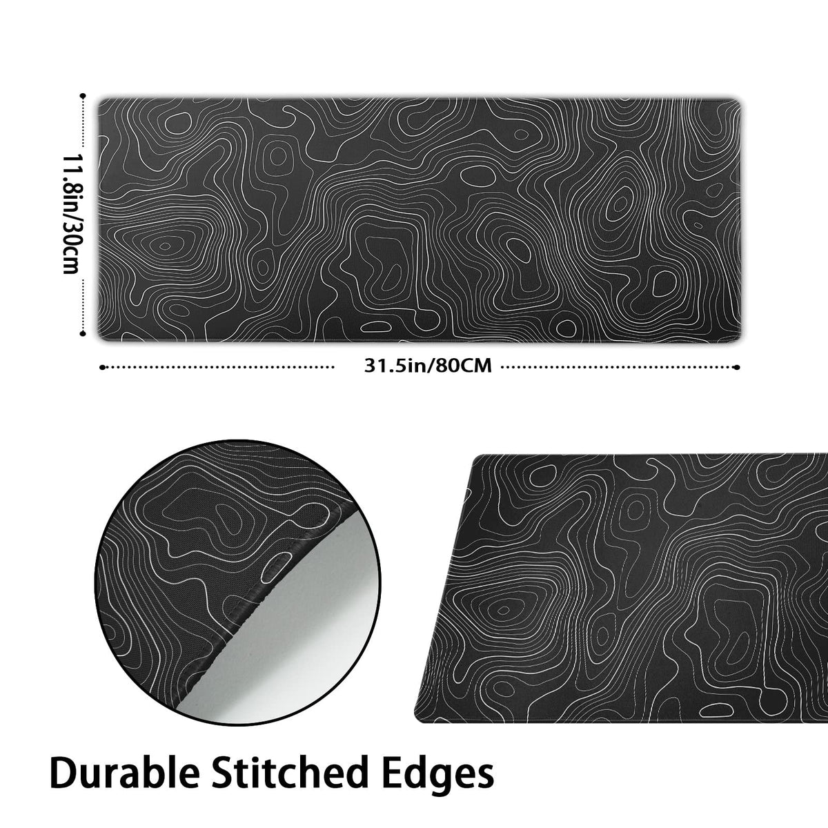 Topographic Map Large Mouse Pad XL Black Lines Contour Geographic Extended Large Desk Mat Big Desk