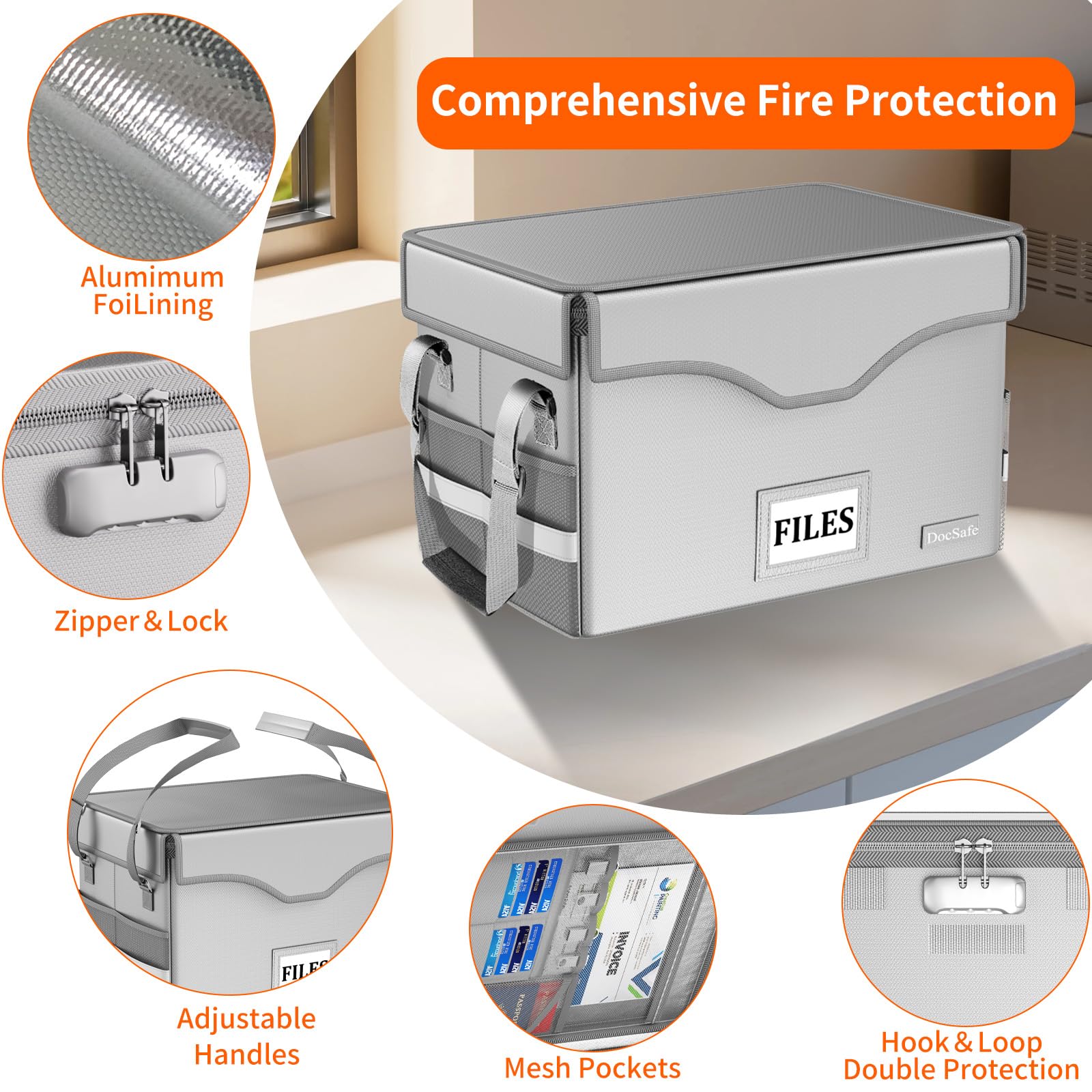 DocSafe 5200°F Fireproof Document Box with Lock,Heat Insulated File Organizer Storage with