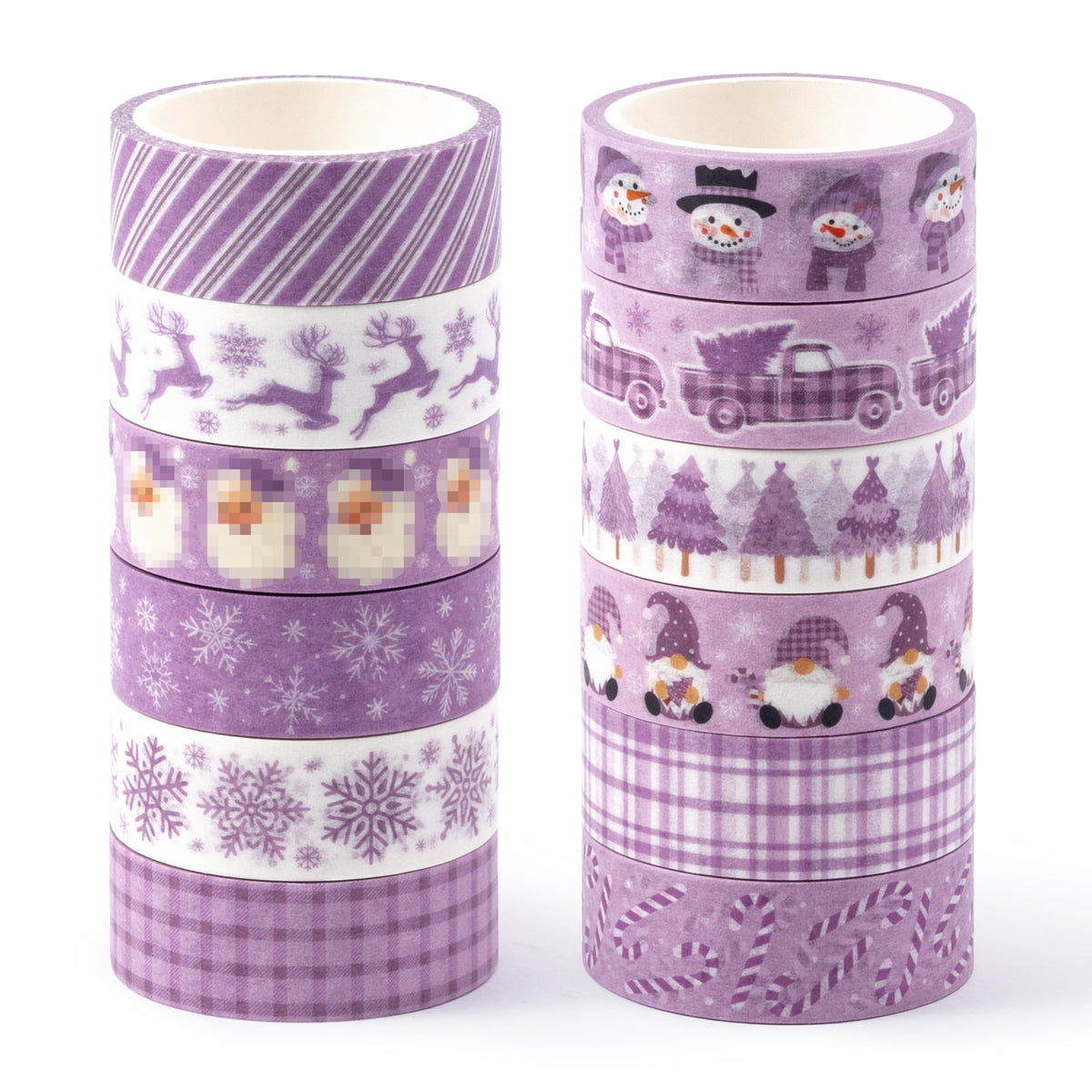BkeeCten Purple Christmas Washi Tape - 12 Rolls Elegant Santa Reindeer Snowflake Watercolor Double