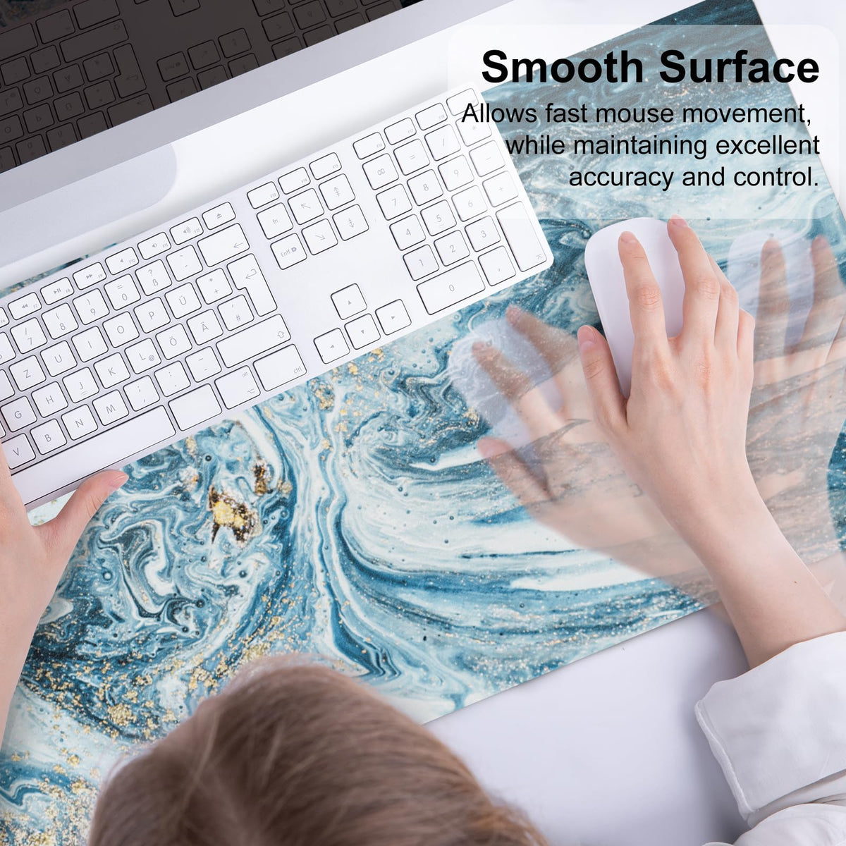QiyI PU Leather Large Mouse Pad, Office Decor, 31.5" x 15.7", Blue Marble