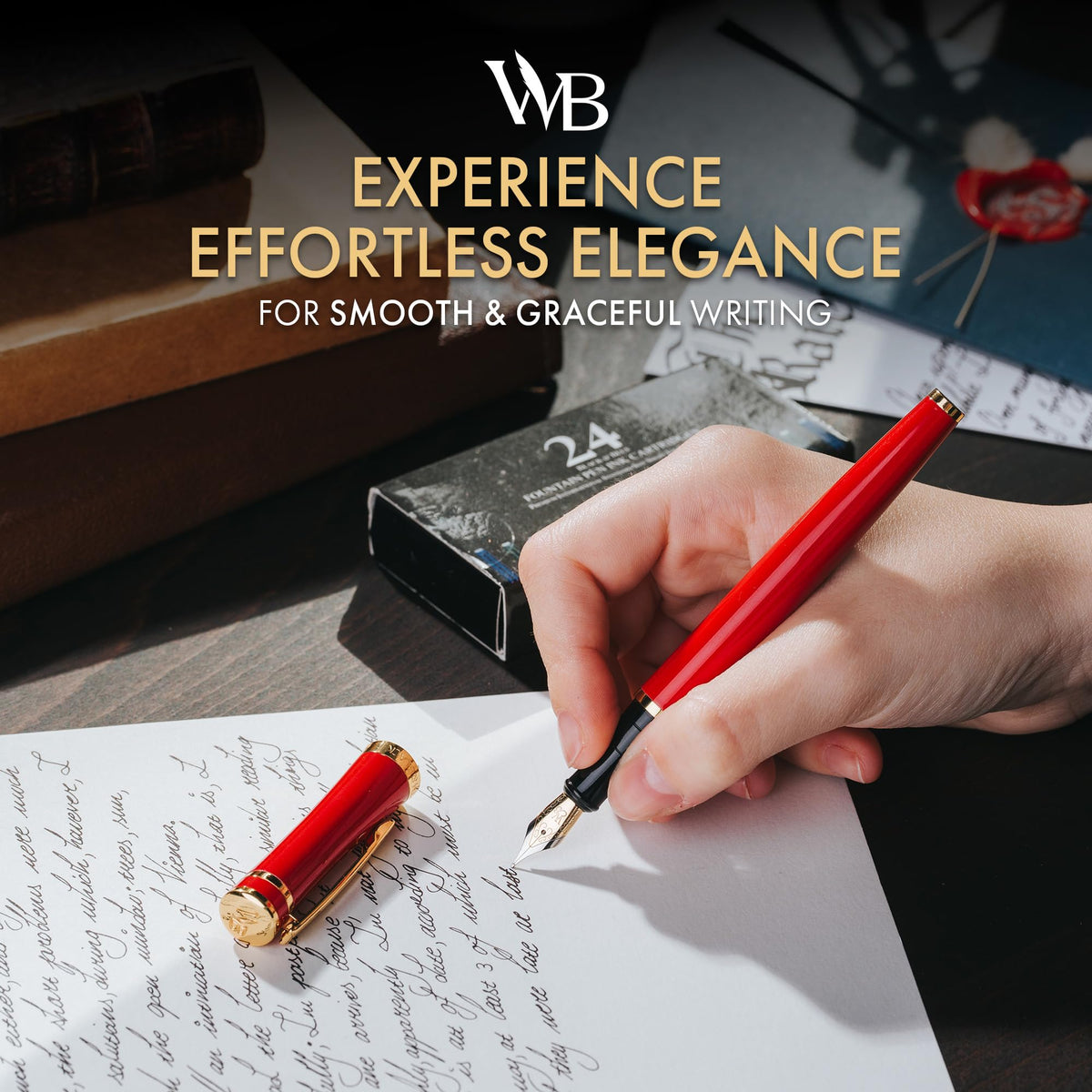 Wordsworth & Black Luxury Fountain Pen Set for Writing, Medium Nib, Red